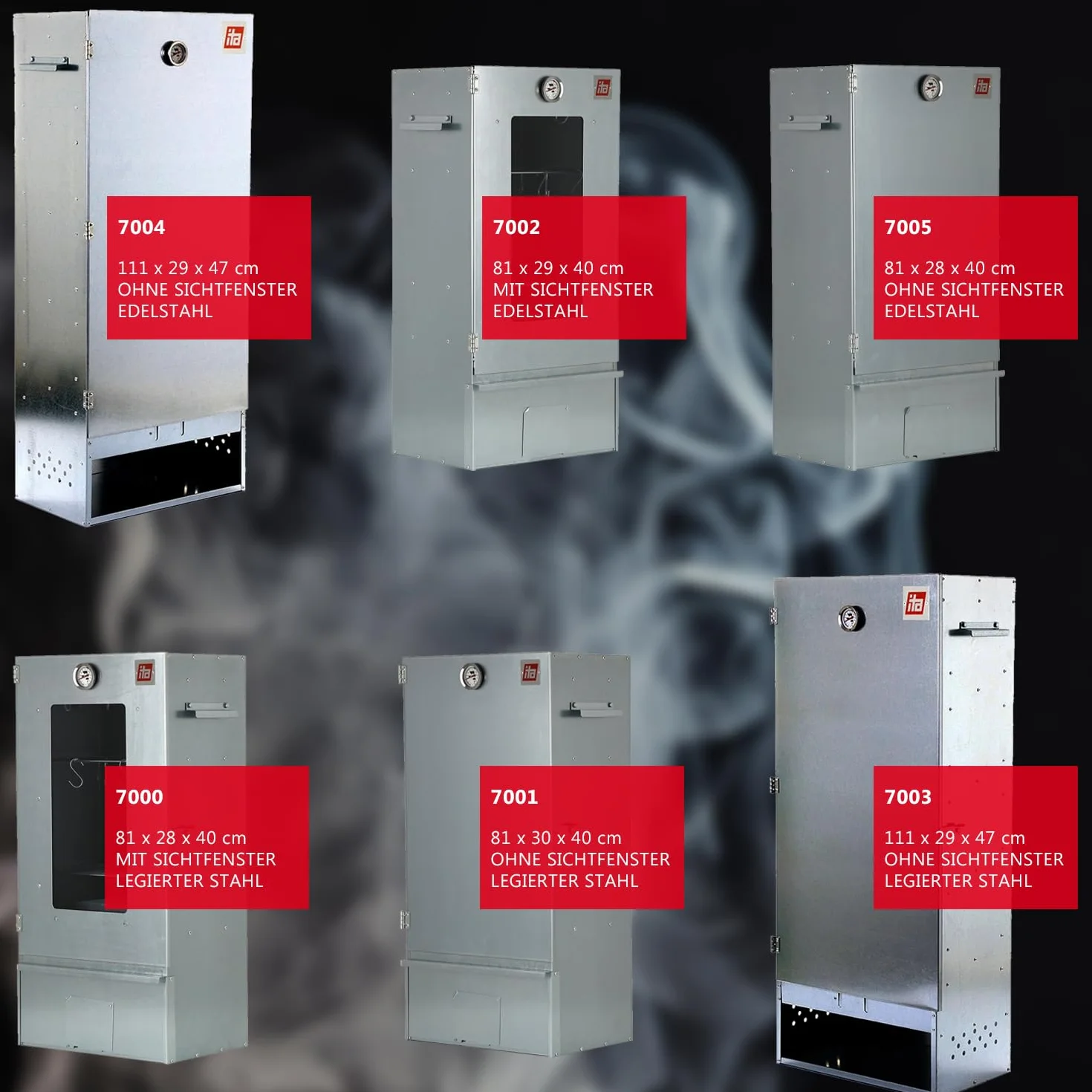 ITA Elektryczny piec wędzarniczy 7003 – zestaw wędzarniczy z ogrzewaniem, generator dymu – szafka wędzarnicza XL z termometrem – stal stopowa – jakość UE, bezpośrednio od producenta – 111 cm z 4