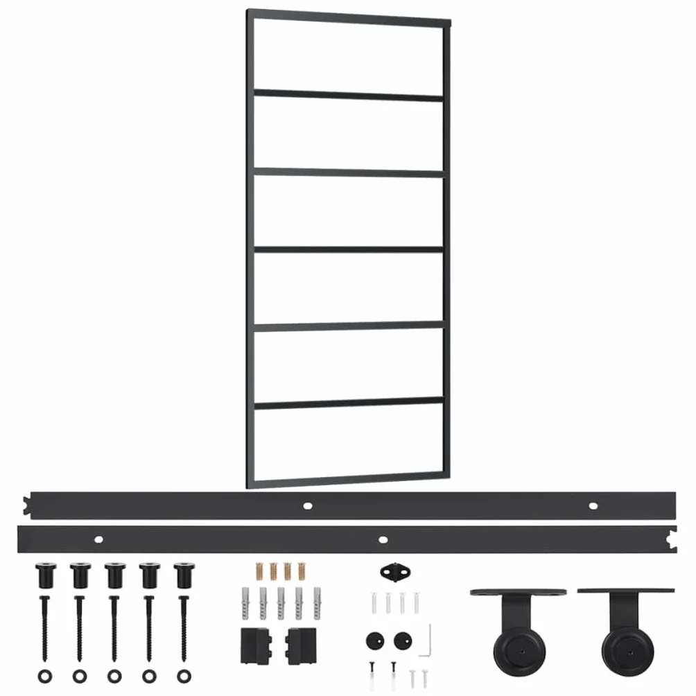 vidaXL Drzwi przesuwne z osprzętem, szkło ESG i aluminium, 90x205 cm