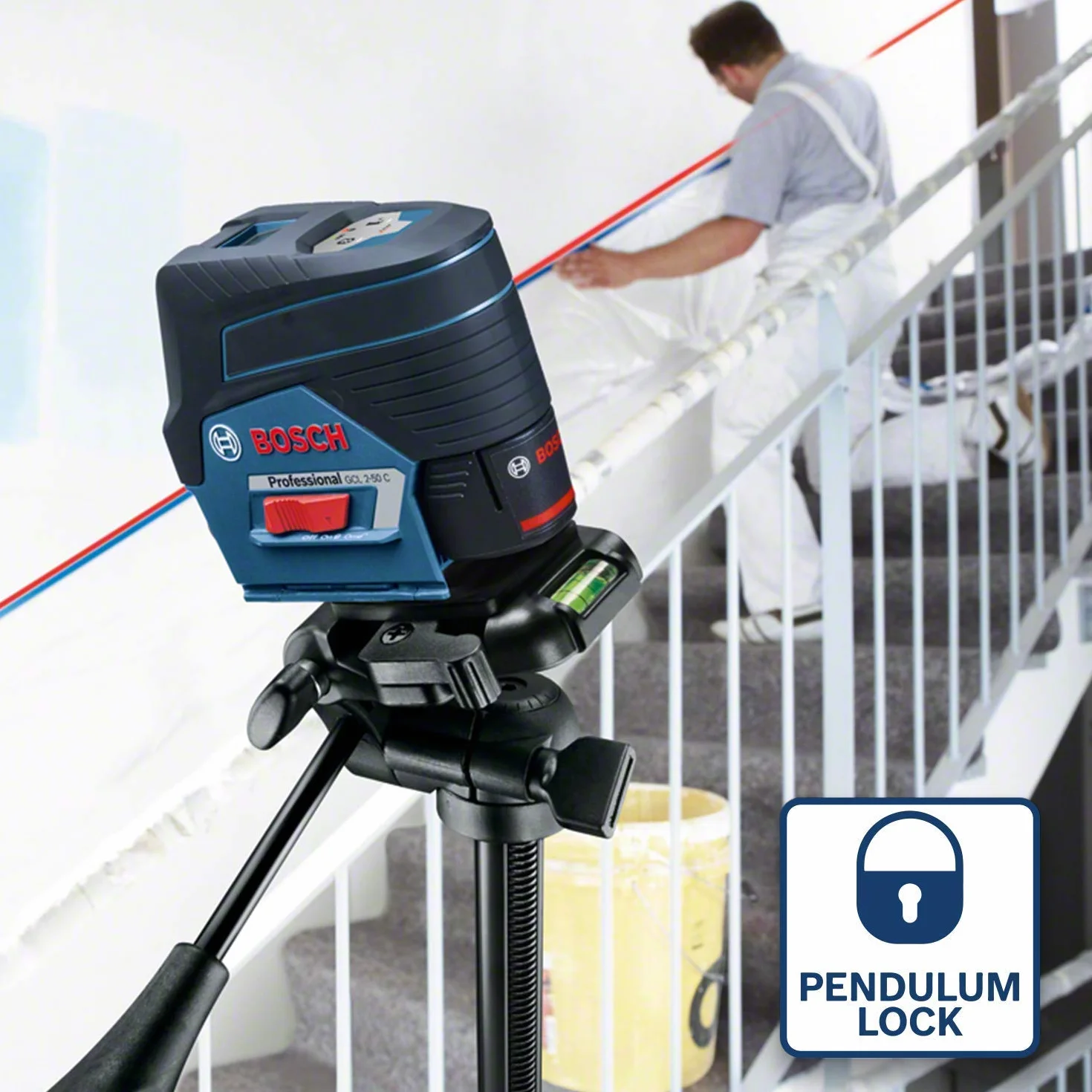 Bosch Professional system 12V: laser wielofunkcyjny GCL 2-50 C (czerwona wiązka, do pracy w pomieszczeniach, funkcja aplikacji, uchwyt, widzialny zasięg: do 20 m, L-BOXX)