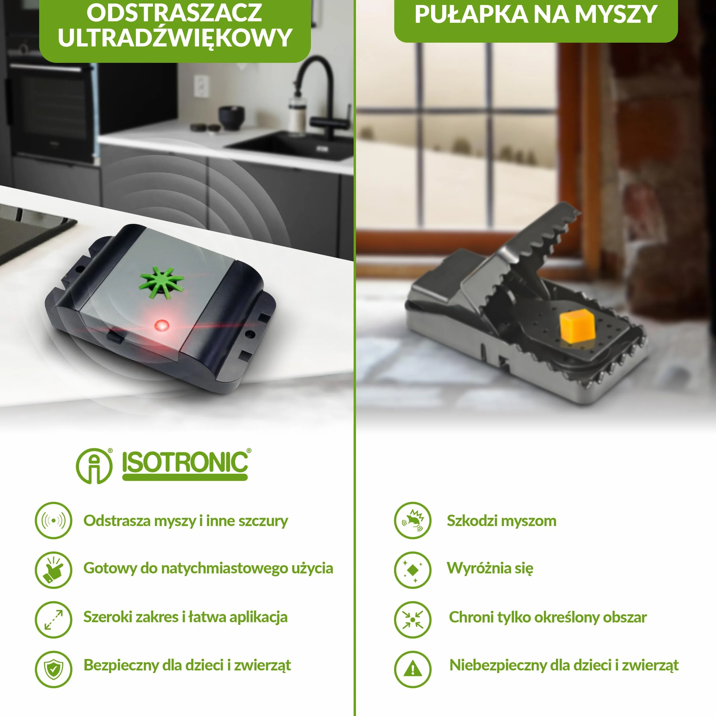 ISOTRONIC Odstraszacz Myszy i Szczurów Ultradźwiękowy Elektroniczny do Domu