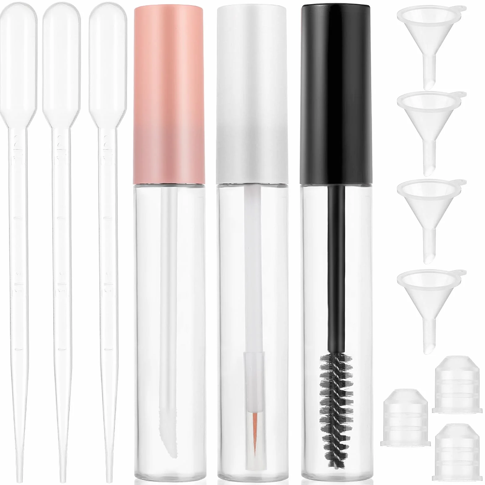Zestaw maskarafek do rzęs, 12 sztuk, 10 ml, szczoteczka z uchwytem, do wielokrotnego napełniania, krem, butelka, rurki do błyszczyka, do eyelinera z lejką