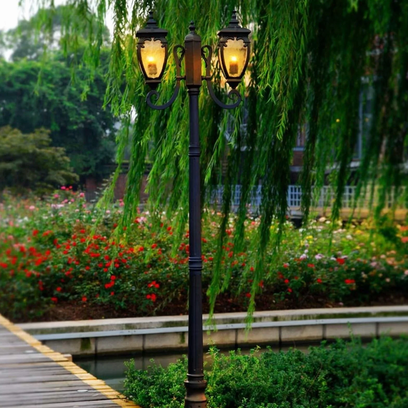 Lampy Solarne Na Słupku, Zewnętrzne Lampy Na Słupku, 2-Punktowe Lampy Zewnętrzne Na Słupku, Wodoodporna Lampa Uliczna Ip56, Antykorozyjna, Aluminiowa, Wysoka Lampa N,One Color-Height 290cm