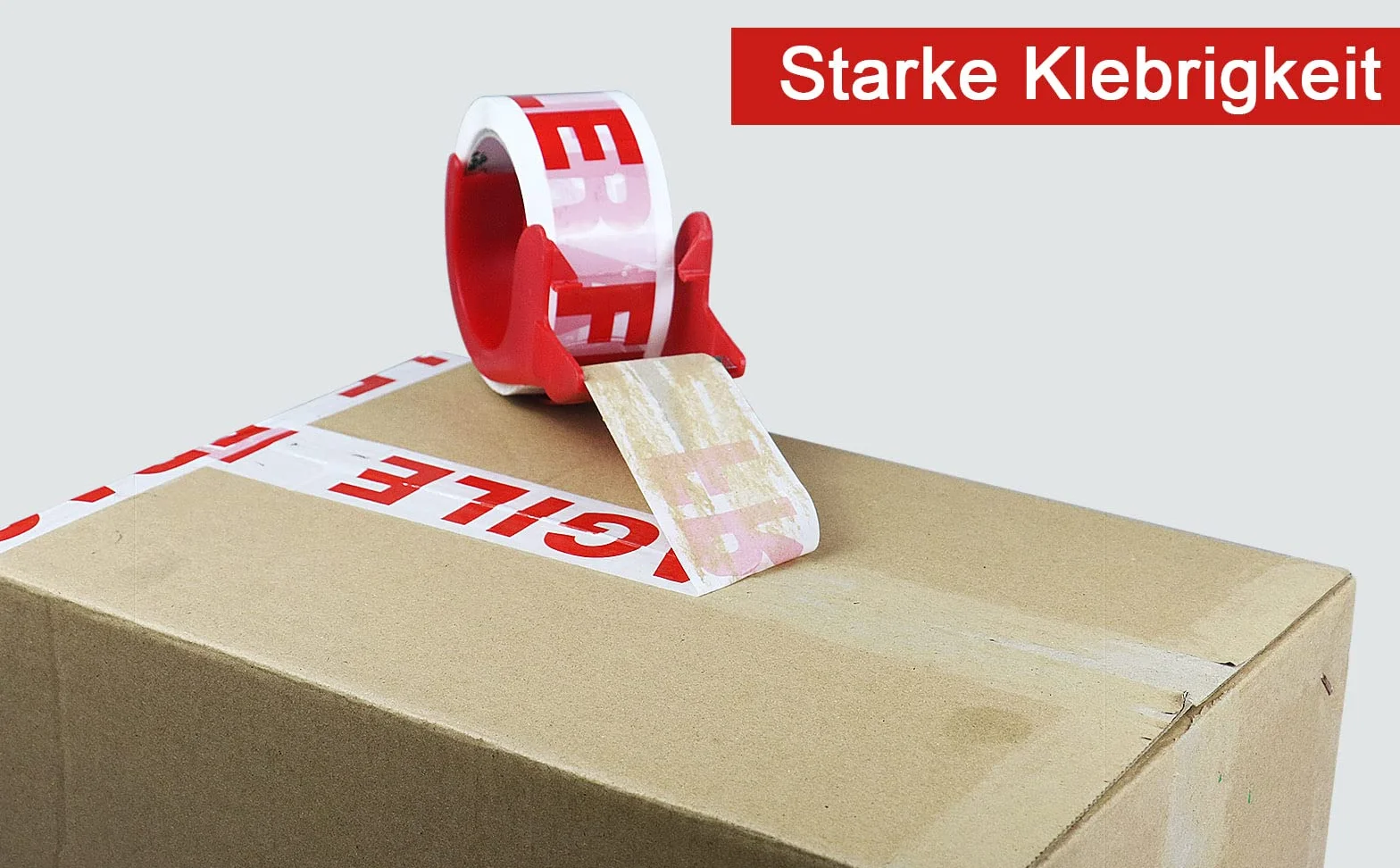 BOMEI PACK Zestaw 3 rolek taśmy klejącej z fragile (kruche) 48 mm x 66 m, ekstra mocna, z odwijarką w zestawie, taśma klejąca, do kartonów do przeprowadzek i uwaga taśma do pakowania