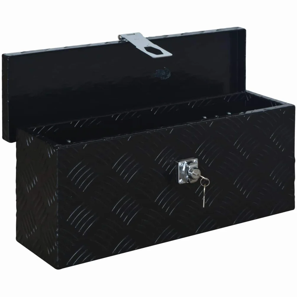 Aluminiowa skrzynka czarna 485 x 140 x 200 mm z powłoką proszkową, skrzynka narzędziowa z systemem zamykania i 2 kluczami, nierdzewna, lekka, idealna do warsztatu, garażu, transportu i