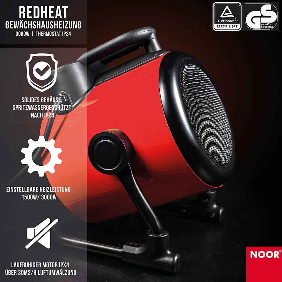 NOOR Ogrzewanie szklarniowe Red Heat 3000 W IP24 do 30 m² z czujnikiem mrozu