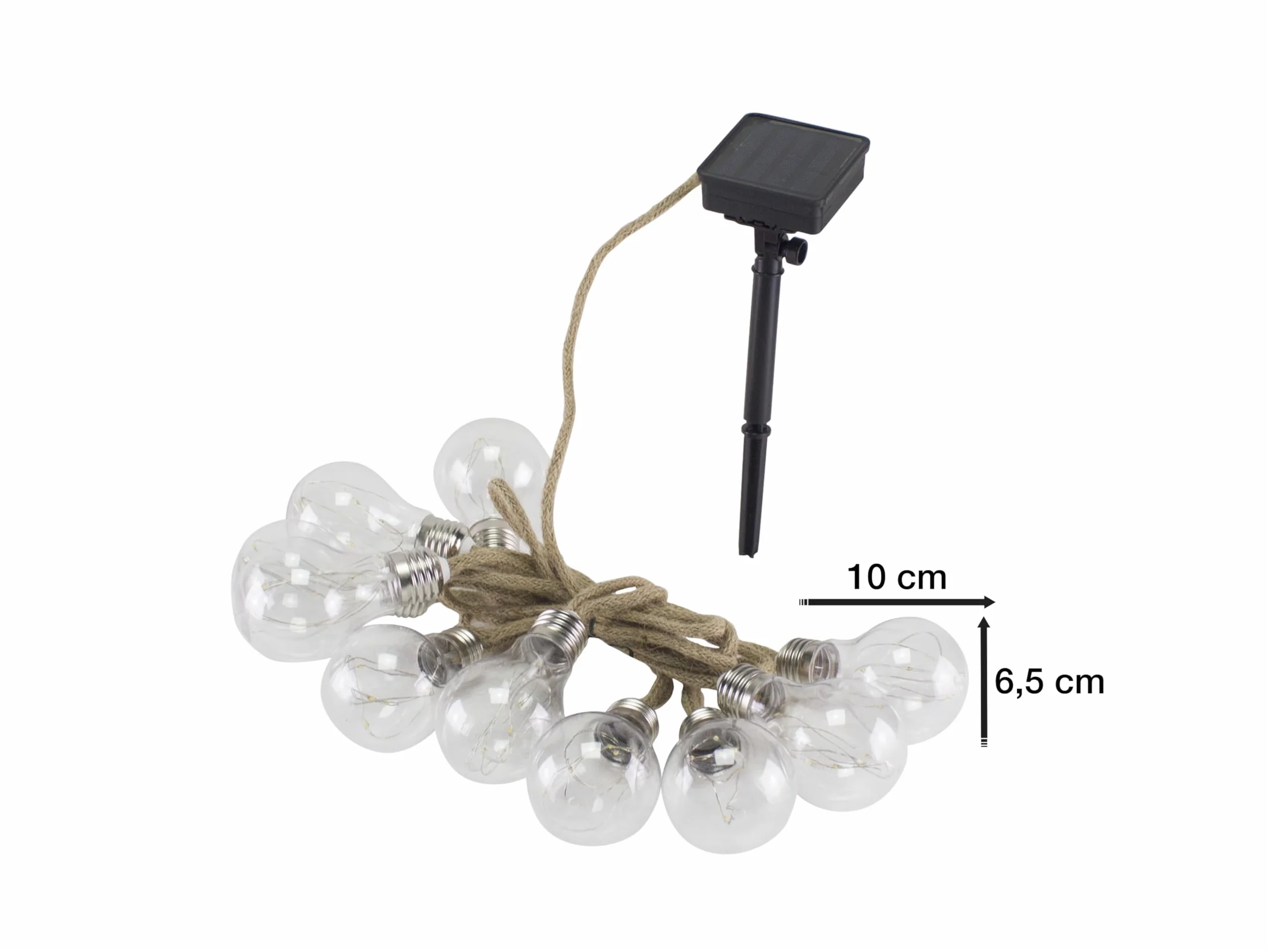 BEPER P207ILO500 Solarny łańcuch świetlny LED do ogrodu, 10 żarówek LED, kabel linowy, vintage, zintegrowany czujnik światła, 4 metra