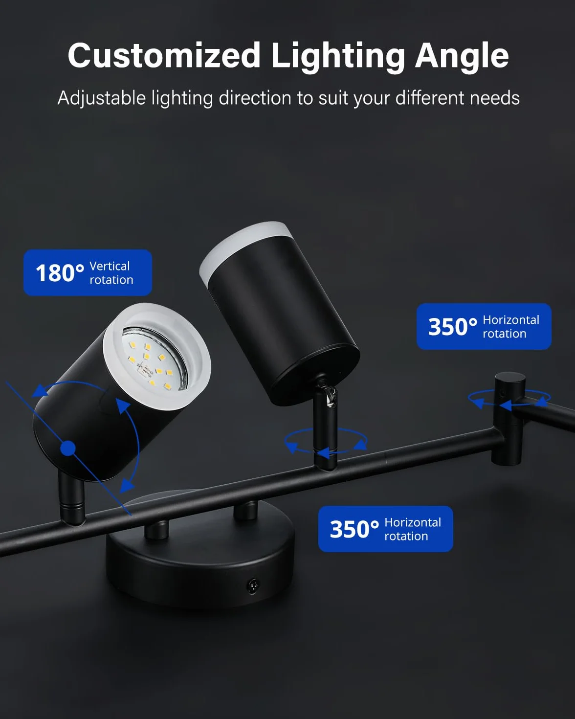 Leselux Lampa sufitowa LED Obrotowa, 6-kierunkowa regulowana oprawa sufitowa z podstawą GU10, nowoczesna matowa czarna lampa punktowa do kuchni, sypialni, salonu, lampa nie jest dołączona