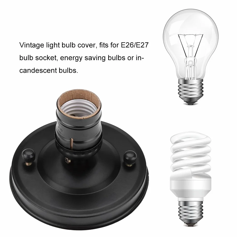 E26 / E27 Vintage Industrial Sufitowy/ścienny Uchwyt Podstawy Lampy Lampa Wisząca żarówka Gniazdo śrubowe(czarny)
