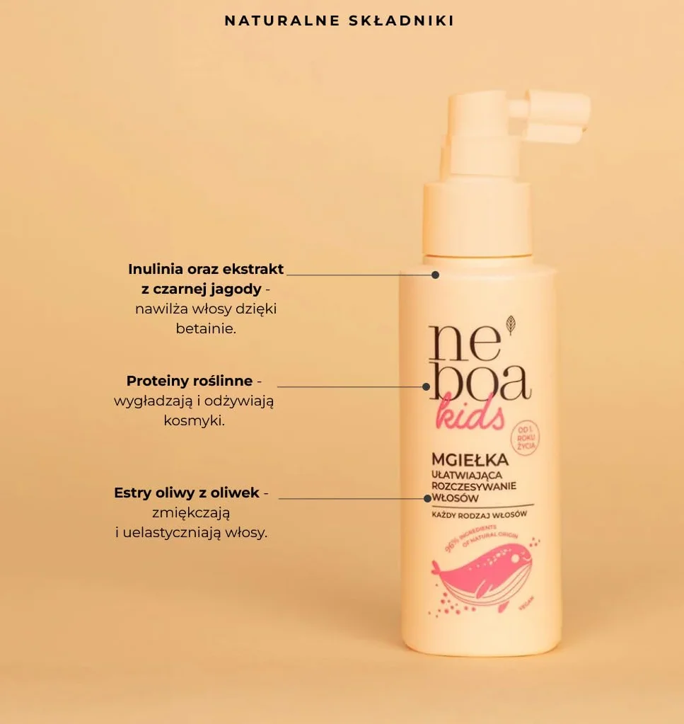 Neboa Kids Mgiełka do Rozczesywania Włosów, 96% Składników Naturalnych, Wegańska, dla Dzieci od 1. Roku Życia, 100 ml