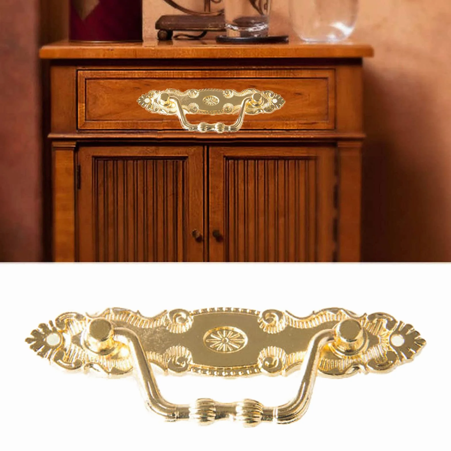 Uchwyty do szuflad w stylu retro, vintage, uchwyty meblowe, do szafy, do szafek nocnych, skrzyń, komód, kuchni, antyczny, złoty, ze śrubami (6 sztuk)