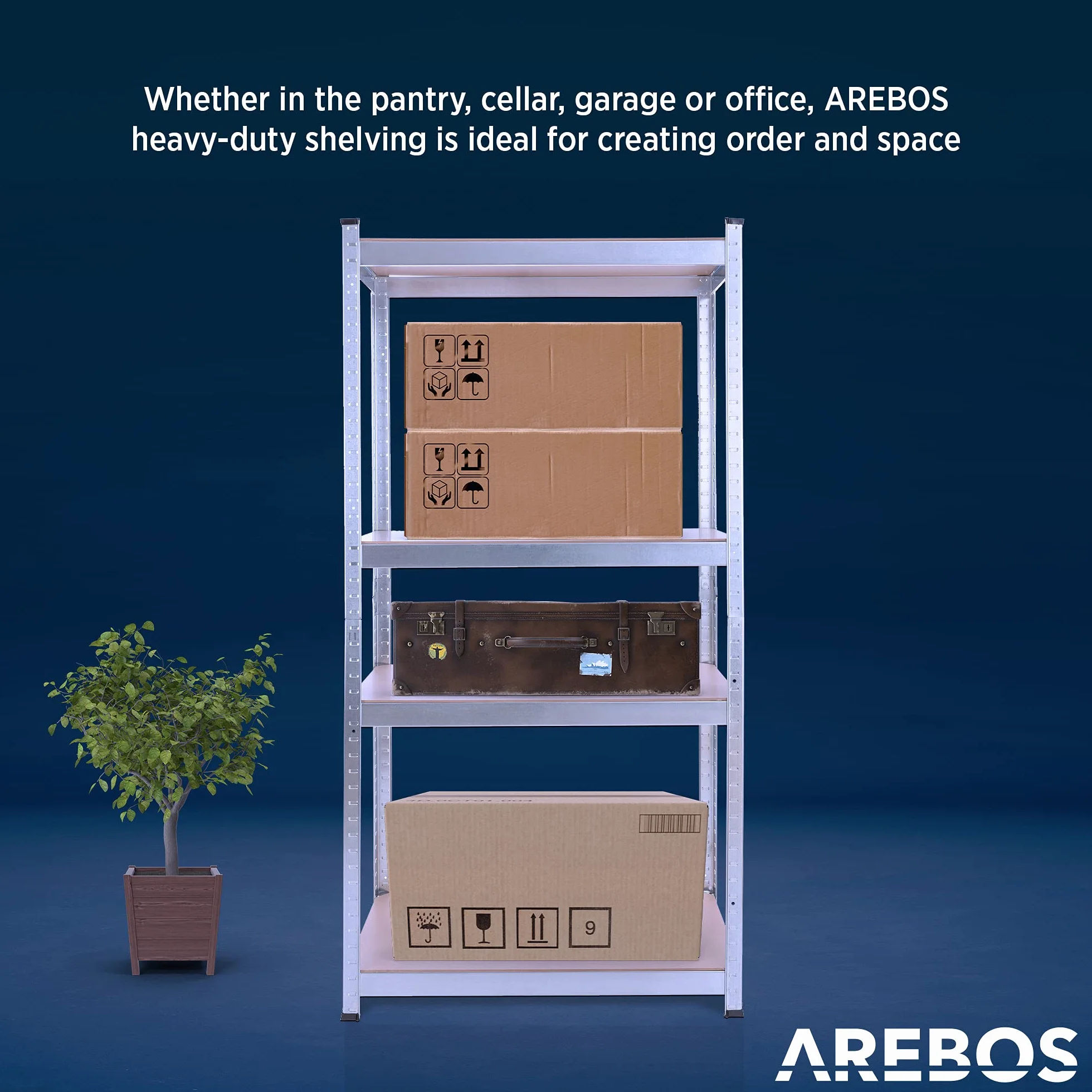 Arebos 2X Regał do dużych obciążeń | Regał do piwnicy | przechowywania | Regał bezśrubowy | 160x80x40cm | Zestaw 2 | 4 płyty MDF | 320kg