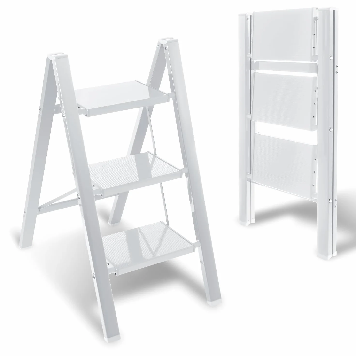Aluminiowa drabina składana 3 stopnie - przenośny antypoślizgowy podnóżek do domu, kuchni, biura - lekka, maksymalne obciążenie 150 kg