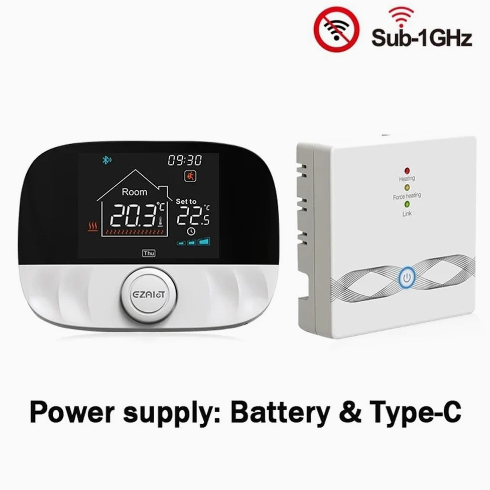 Bezprzewodowy termostat bojlera gazowego RF433 Pokojowy regulator temperatury Programowalny termoregulator ogrzewania podłogowego Zasilanie bateryjne przez USB(White Set)
