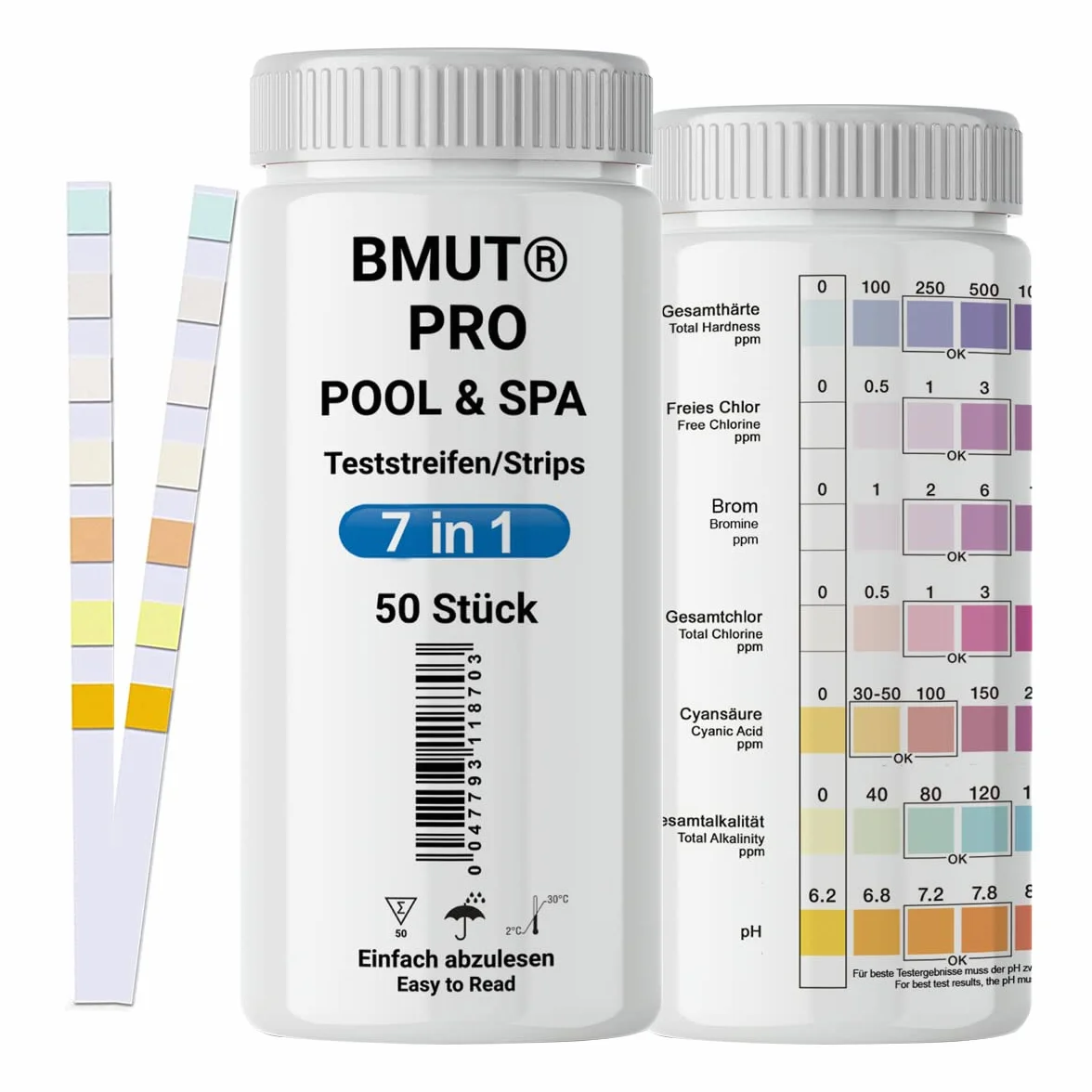 Paski testowe do basenów i spa 7 w 1 - poziom chloru, pH, test wody w tubce