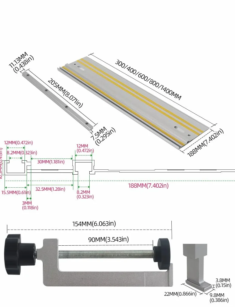 300-800 mm elektryczna piła tarczowa prowadnica szyna prowadnica szyna prowadnica linijek prowadnica do obróbki drewna piła gąsienicowa (400 mm)