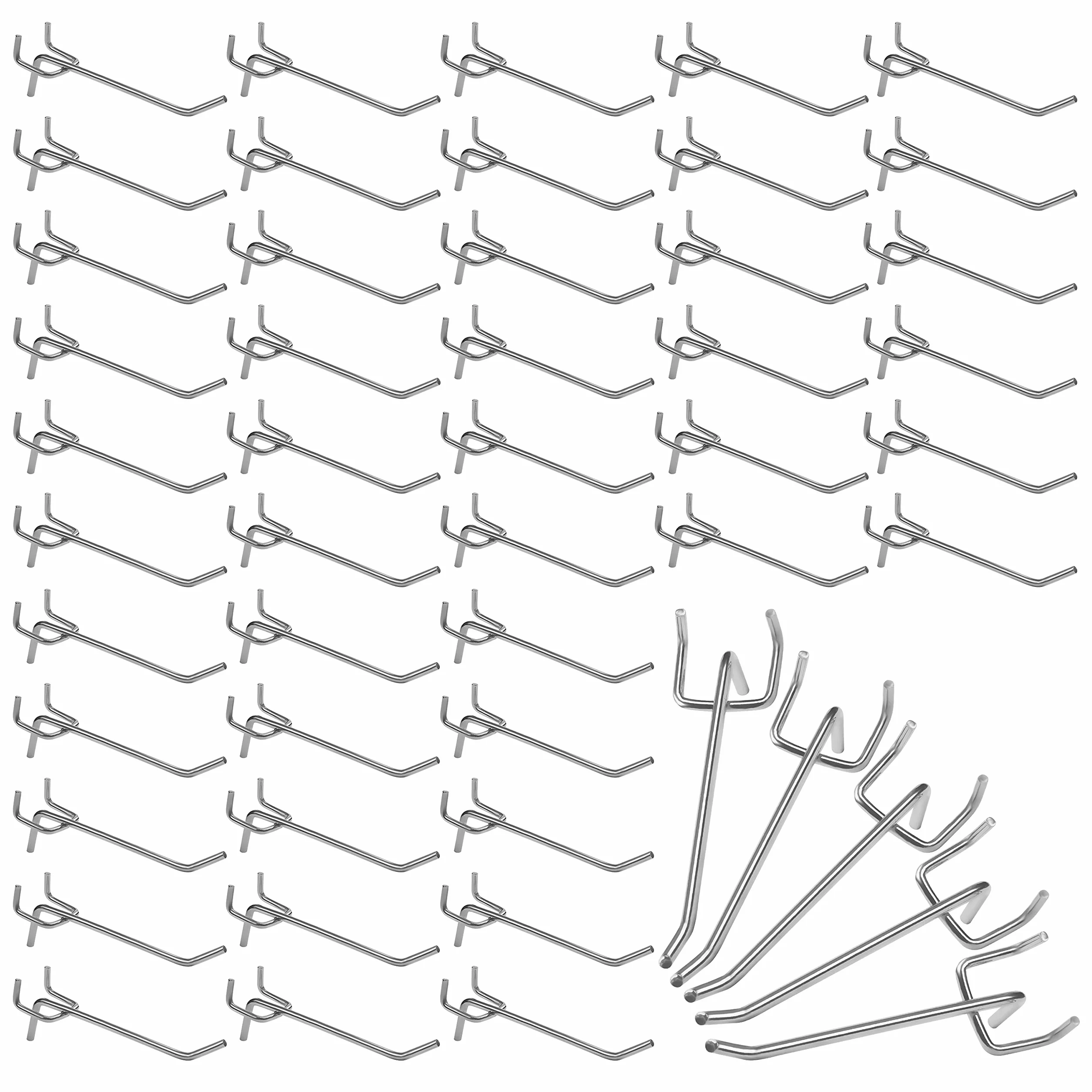 Belle Vous 50 sztuk pojedynczych stalowych haczyków do tablic pegboardowych - 10,5 cm / 4,13 cala - wytrzymały metalowy uchwyt ścienny - hak tablicowy do organizowania warsztatów garażowych i regałów