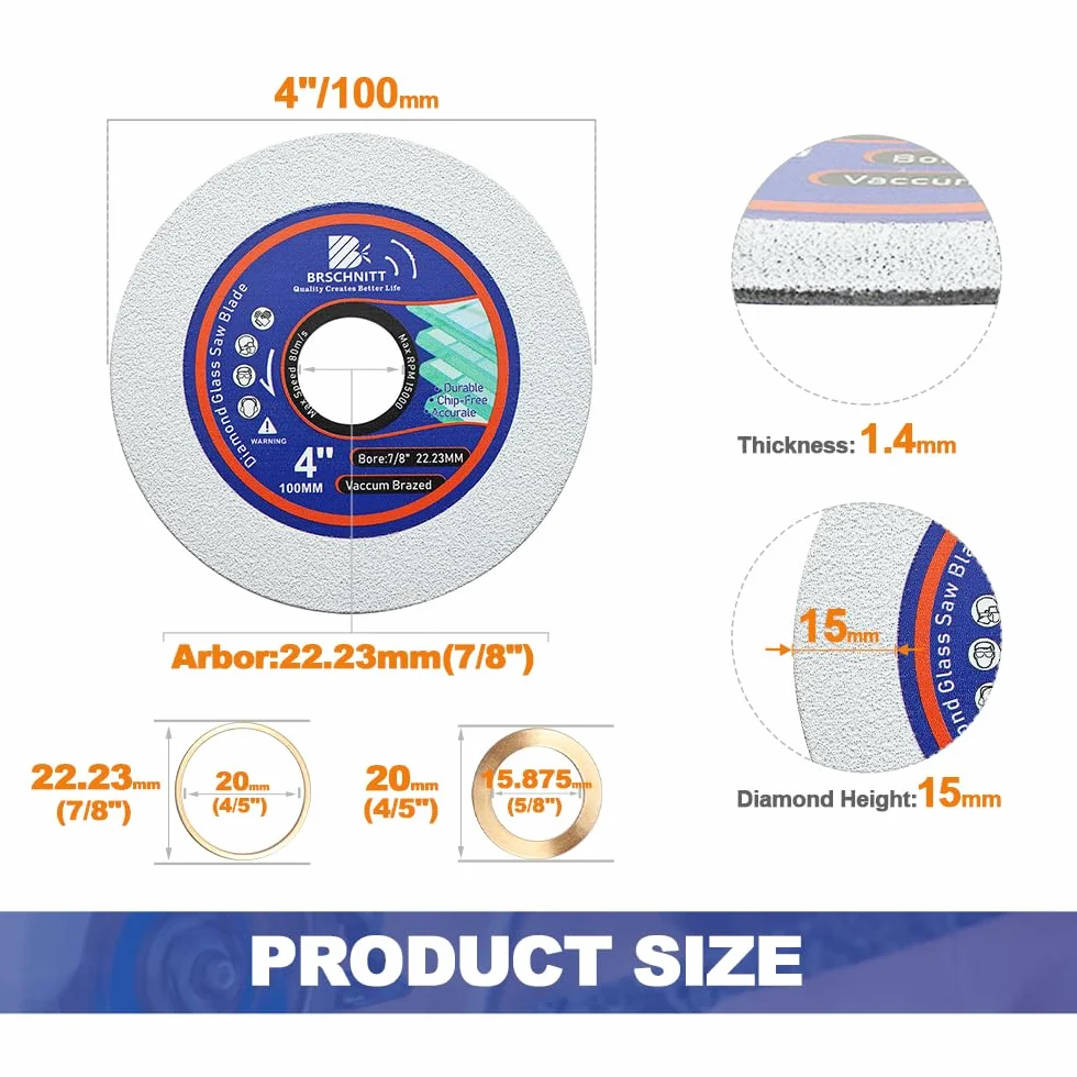 BRSCHNITT10 szt. 10 szt. 10 cm do szlifierki kątowej z 7/8" - 4/5"-5/8" altana diamentowa tarcza polerska do szkła, płytek, ceramiki, marmuru, jadeitu, butelek wina