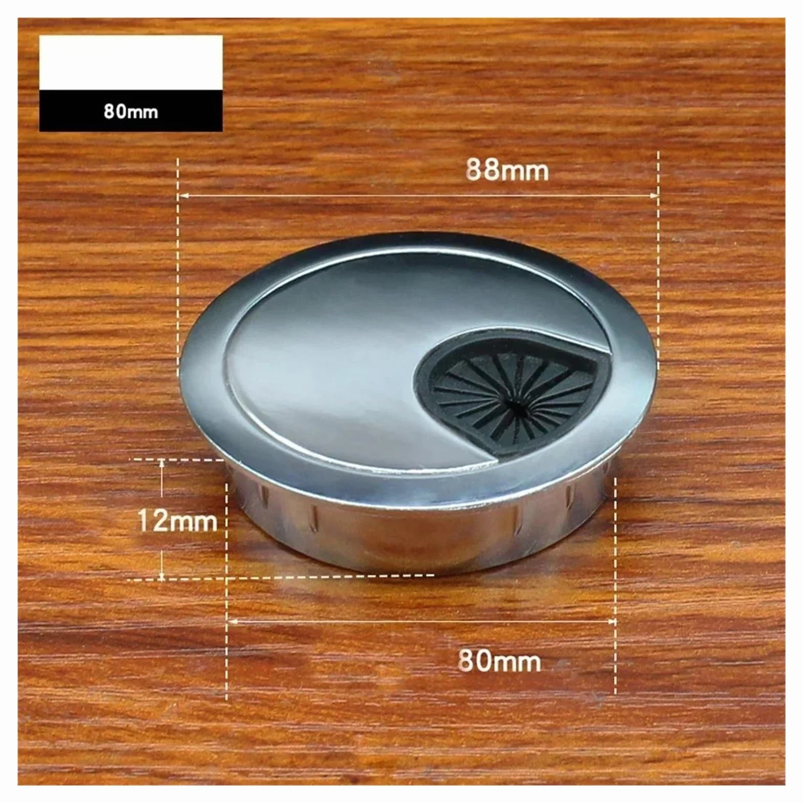Kable na biurko 50/60/80 mm, do organizera biurowego (srebrny, 80 mm)