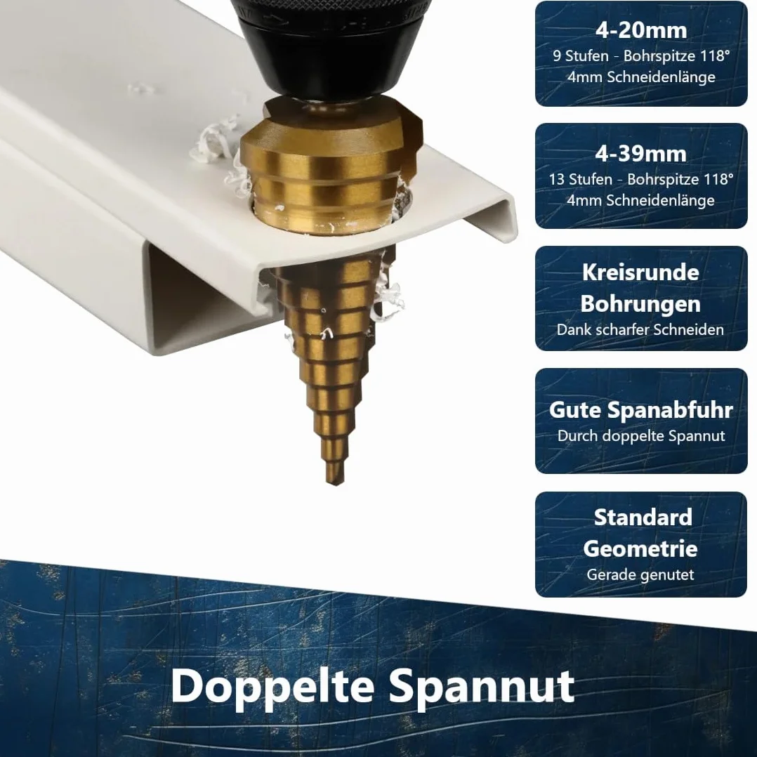 HSS TiN wiertło stopniowe 4-20 mm | wiertło do obierania