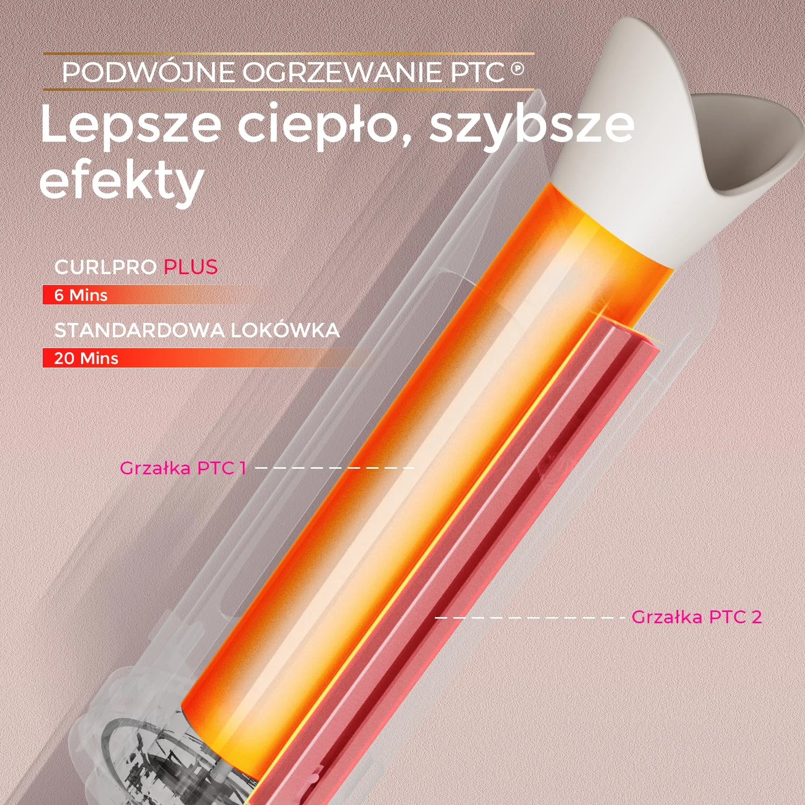 Lokówka Automatyczna - Duże Loczki 25mm Fale Plażowe Lokówka do Długich Włosów TYMO Curlpro Plus Curling Wand Automatyczna Anti-Poparzeniowa Szybkie Nagrzewanie Złoty