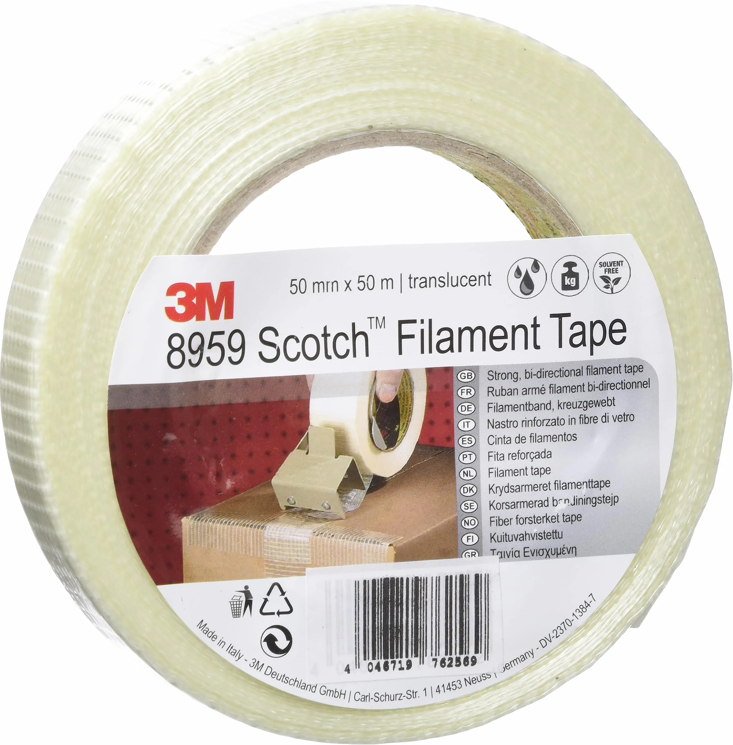 3M 8959 DE272958245 Taśma Filamentowa, Przezroczysty, 19 mm x 50 m
