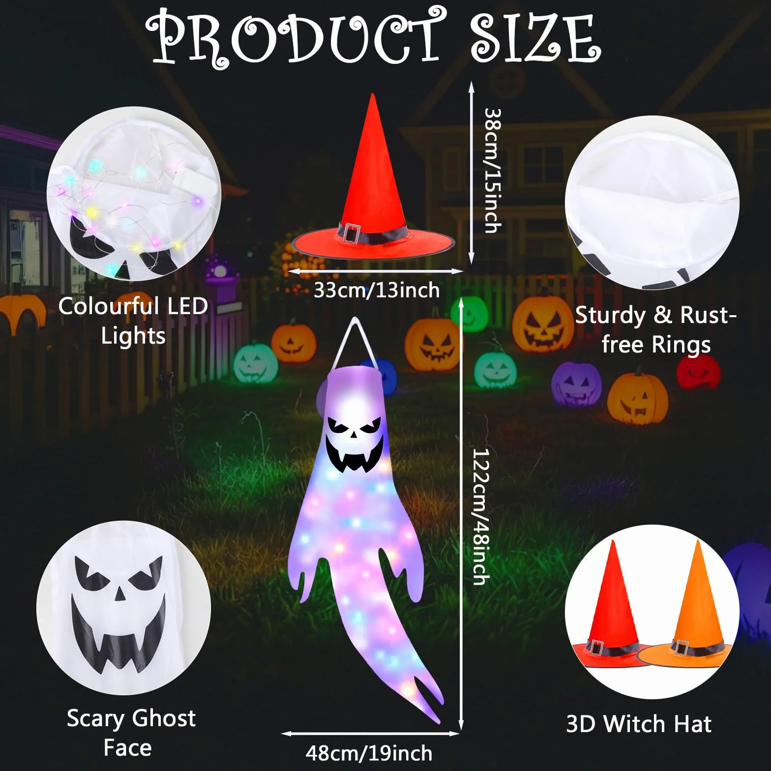 Dekoracja na Halloween wiatraki z 200 cm LED flaga ducha skarpety przeciwwiatrowe 2 sztuki