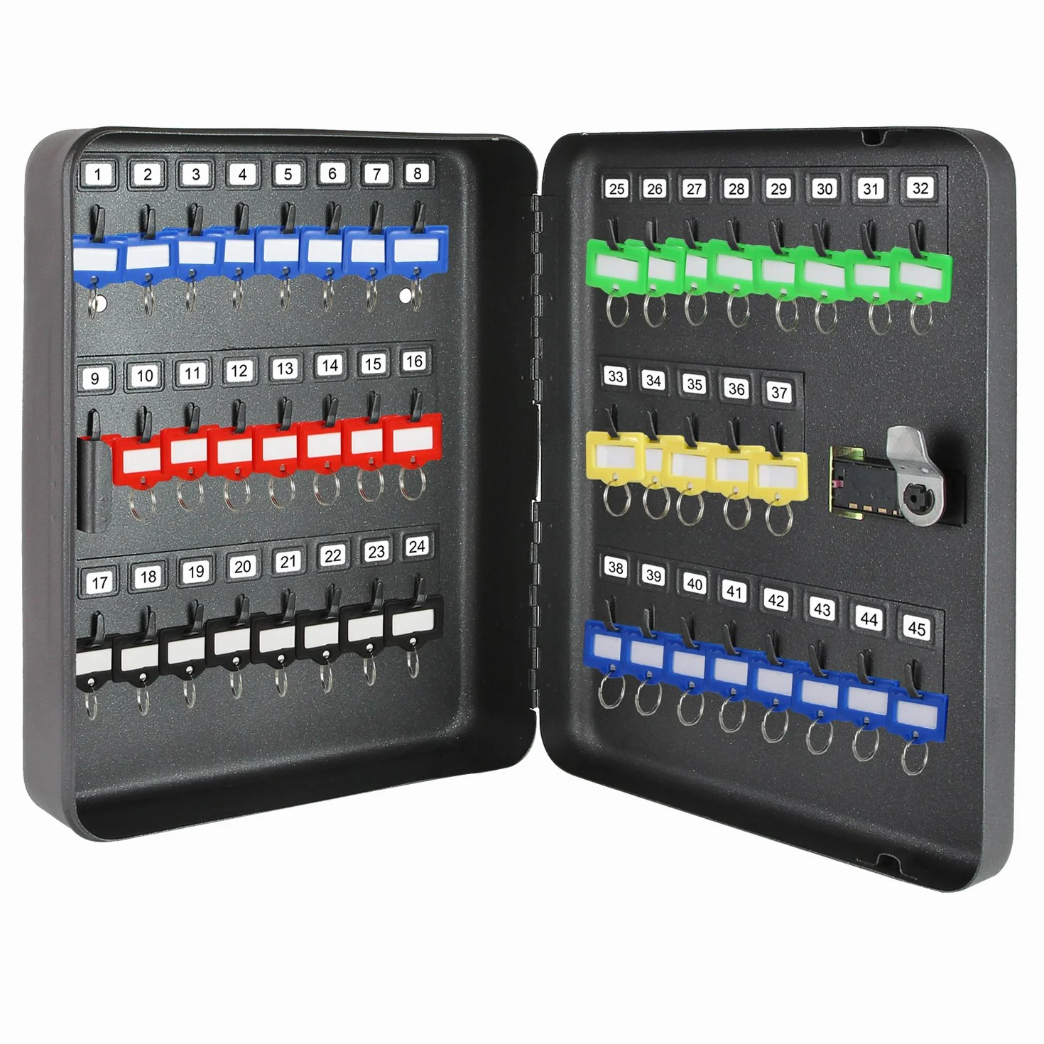 HMF 14500-02 Skrzynka na klucze z kodem numerycznym, 45 haczyków, 30 x 24 x 7,5 cm, czarna