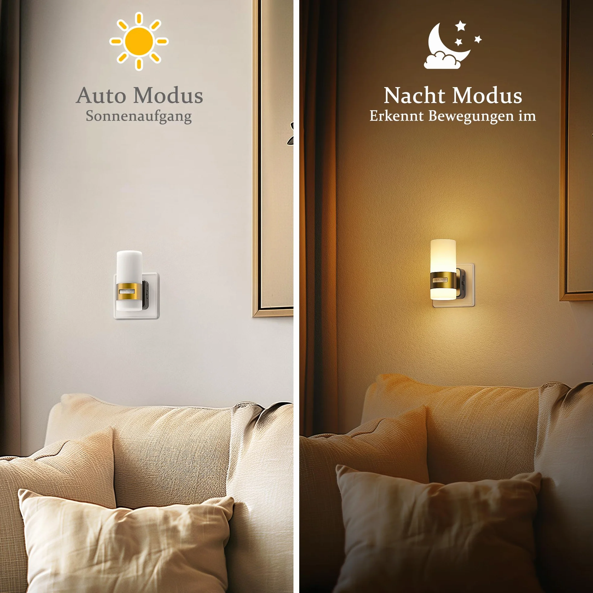 Jandcase Lampka Nocna z Czujnikiem Ruchu, Lampka Nocna dla Dzieci z Możliwością Ściemniania, 3 Tryby (Auto/On/Off), 3000k Ciepła Biel, Lampka Nocna Led do Pokoju Dziecięcego, Sypialni, Przedpokoju