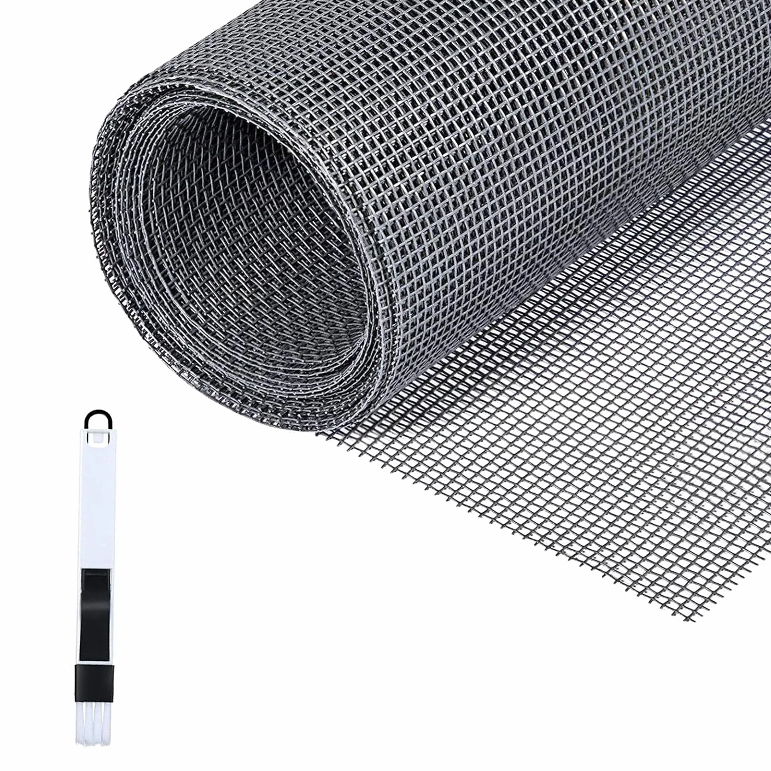 Moskitiera przeciw owadom, 150x300cm wymienna moskitiera na metry wykonana z włókna szklanego tkaniny chroniącej przed komarami szczotką do czyszczenia DIY do przycinania do drzwi okiennych,Szary