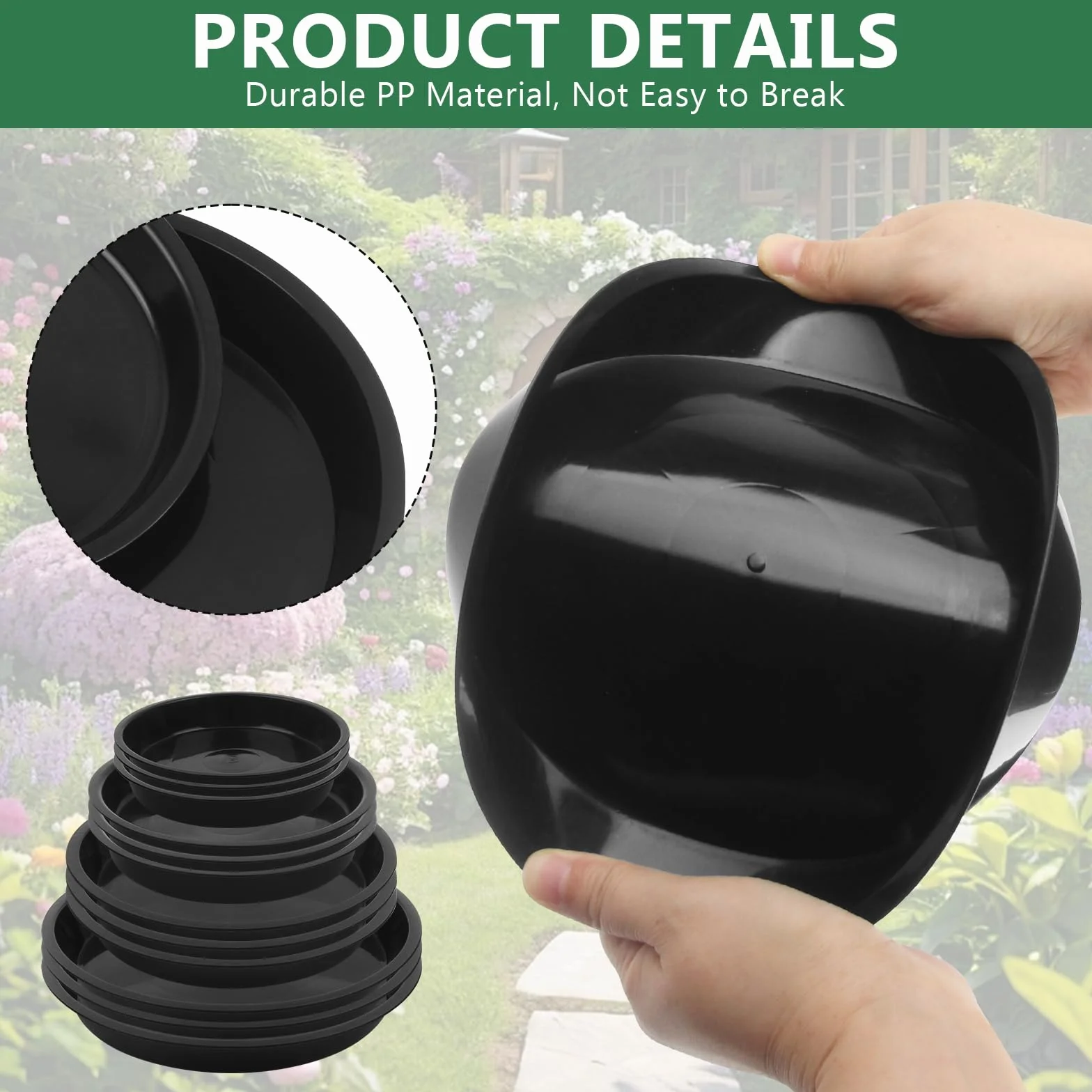Podstawki pod doniczki, 12 sztuk, z etykietą, podstawki na kwiaty, okrągłe, 13,9/15,8/17,8/21 cm, plastikowe podstawki do roślin wewnętrznych i zewnętrznych