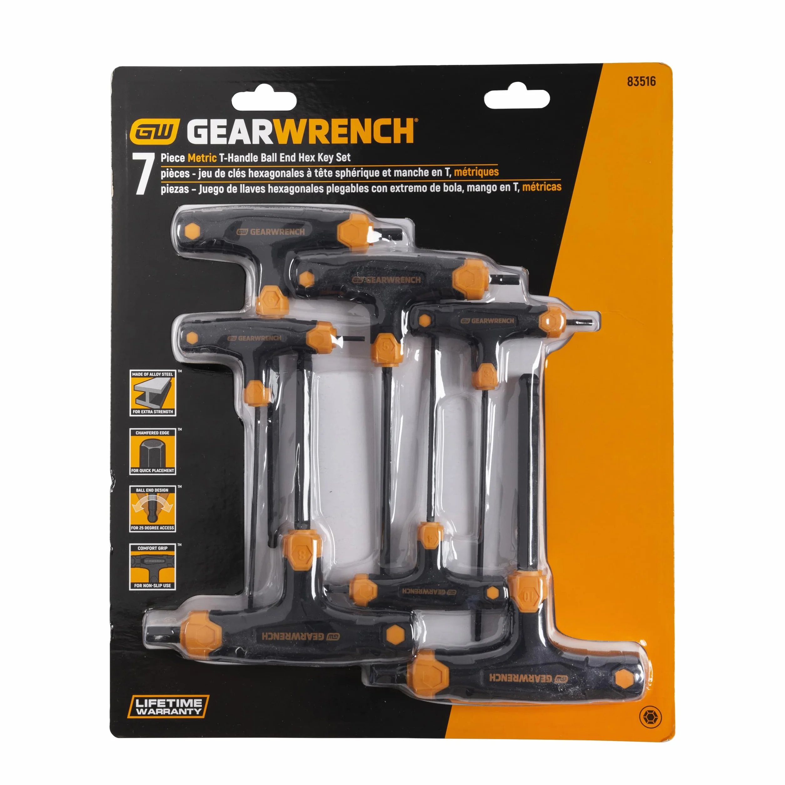GearWrench 83516 metryczny zestaw kluczy sześciokątnych z uchwytem w kształcie litery T, 7-częściowy