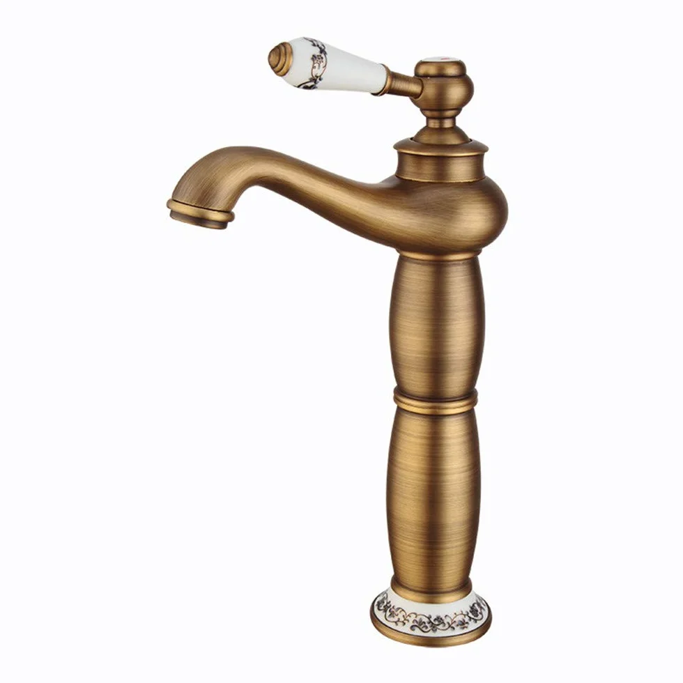 Antyczna bateria umywalkowa retro łazienka zlew kran z ceramicznym pojedynczym uchwytem i napowietrzaczem podwyższający etap umywalka sztuka kran mieszacz ciepłej wody pełna miedź