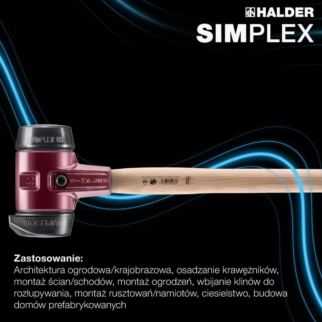 Młotek udarowy SIMPLEX, kompozycja gumowa, z podstawą/kompozycją gumową; z obudową z żeliwa ciągliwego i trzonkiem hikorowym | D=80 mm | 3022.281