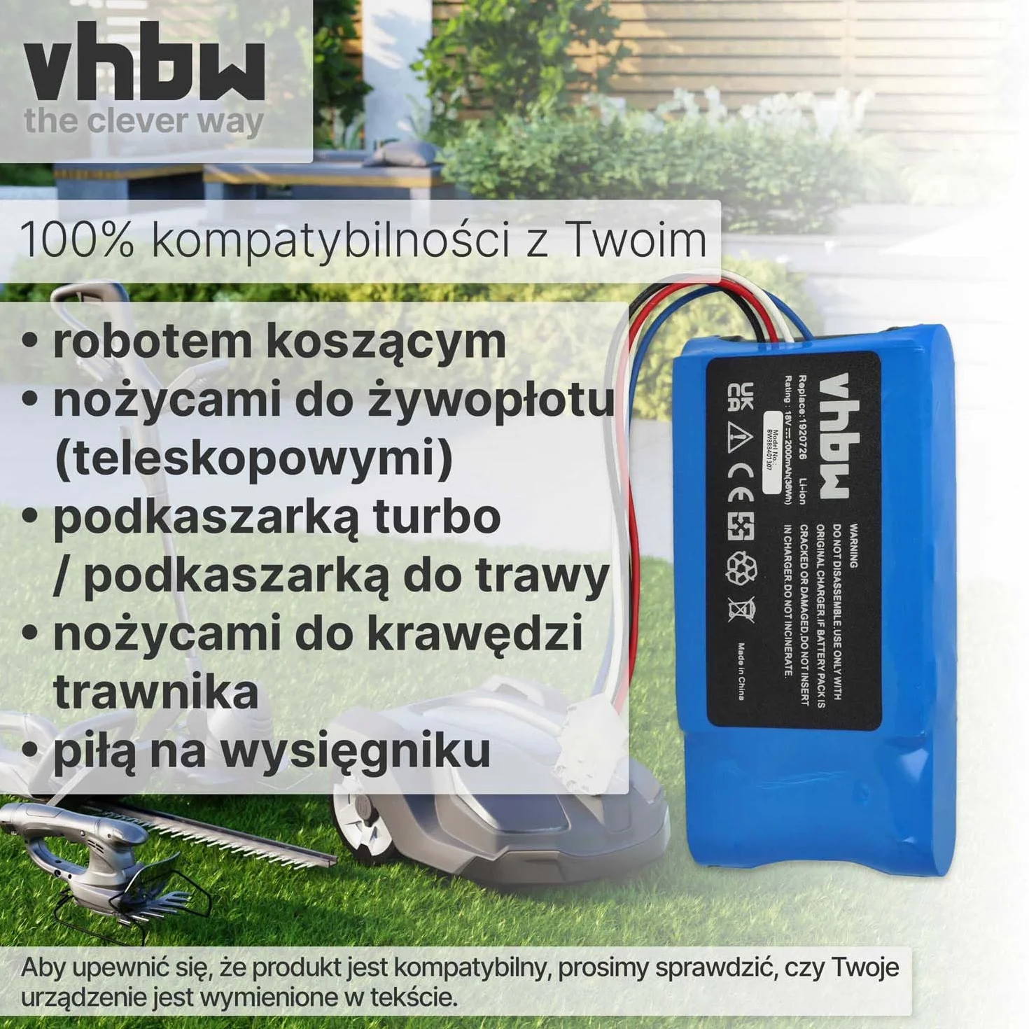 vhbw Akumulator kompatybilny z Yard Force Amiro 400, 400i, 350i, 350 (2000 mAh 18 V Li-Ion)