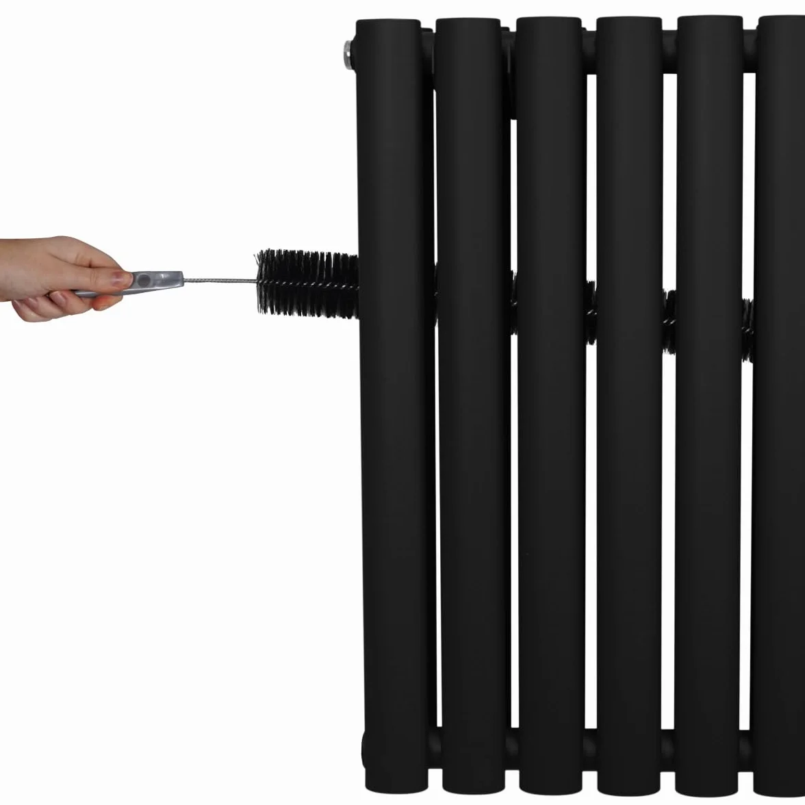 Owalny grzejnik kolumnowy 600mm x 780mm nowoczesny designerski podwójny panel centralnego ogrzewania grzejnik matowy czarny stal węglowa poziomy kuchnia salon łazienka darmowa szczotka do czyszczenia