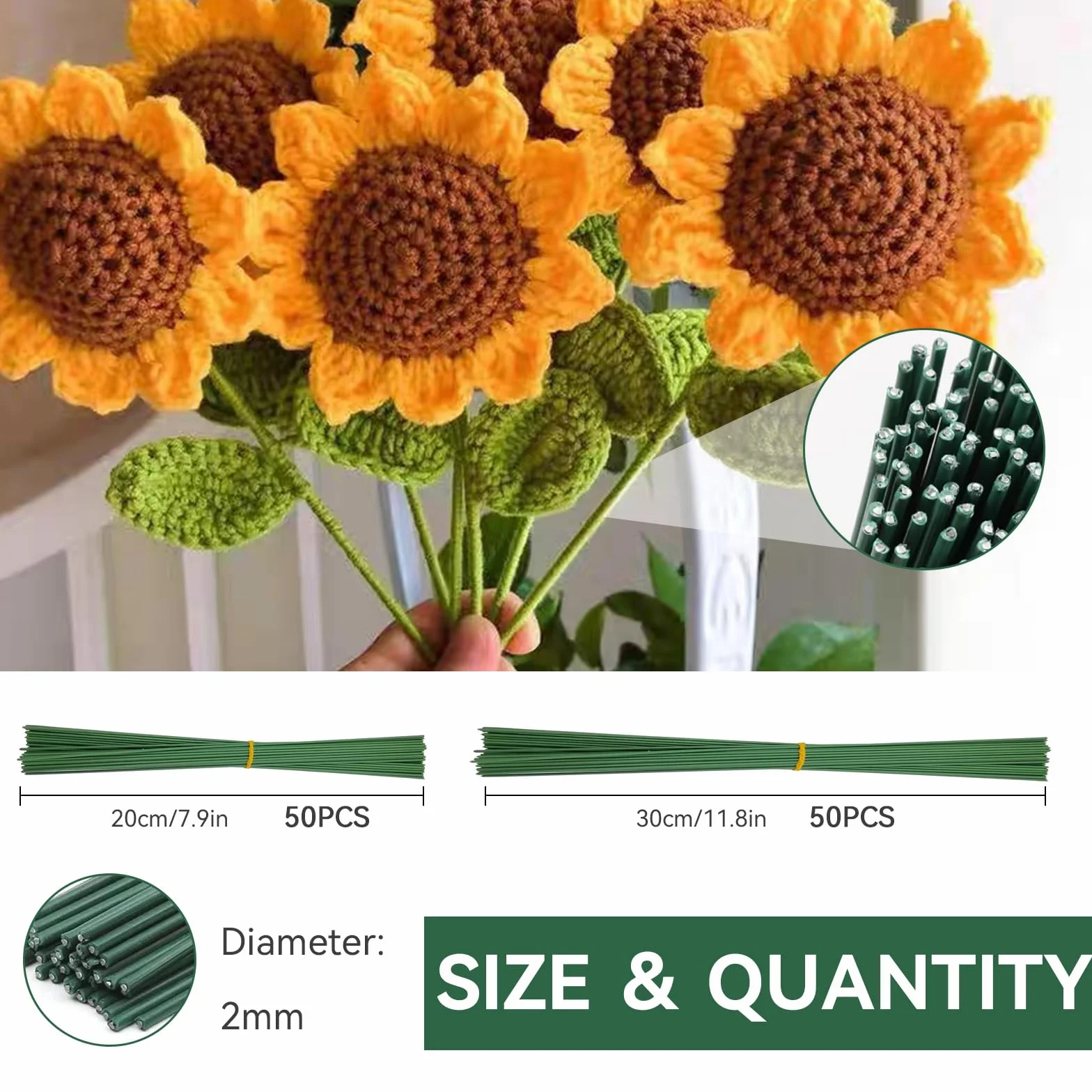 Drut florystyczny 2 mm 30 cm zielony 100 sztuk do kwiatów