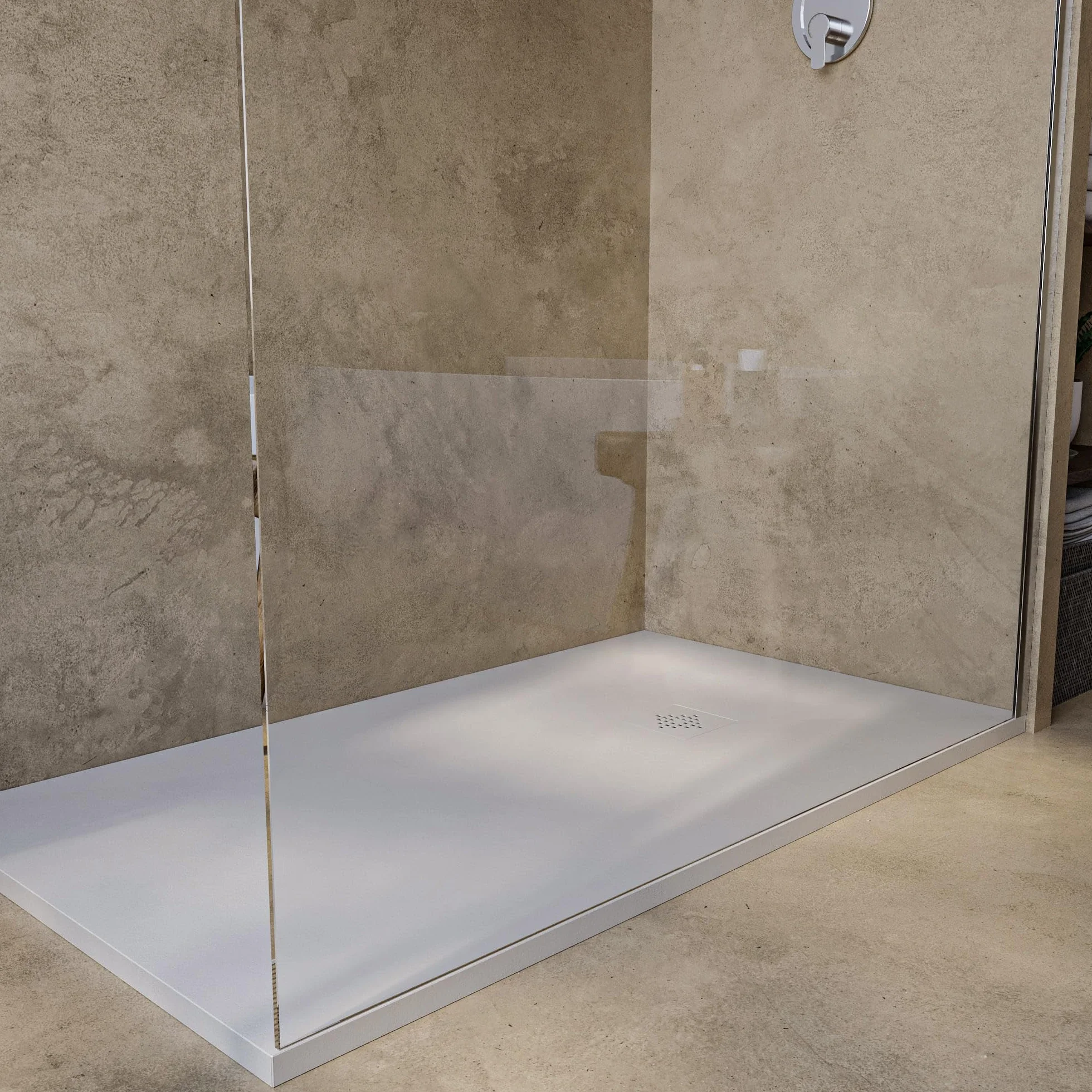 SOULHOME Brodzik prysznicowy– Żywica– Gel Coat– Gładka/Kamienna tekstura – Antypoślizgowy – Kolor złamana biel – 150x90- Niski 3 cm– Z dodatkowym syfonem – Standard