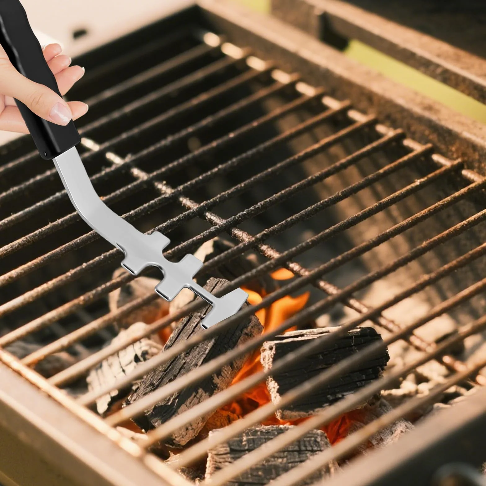 Edelstahl Grillrostheber, Anti-Verbrühung, PP-Griff, universelles Grillwerkzeug für Camping