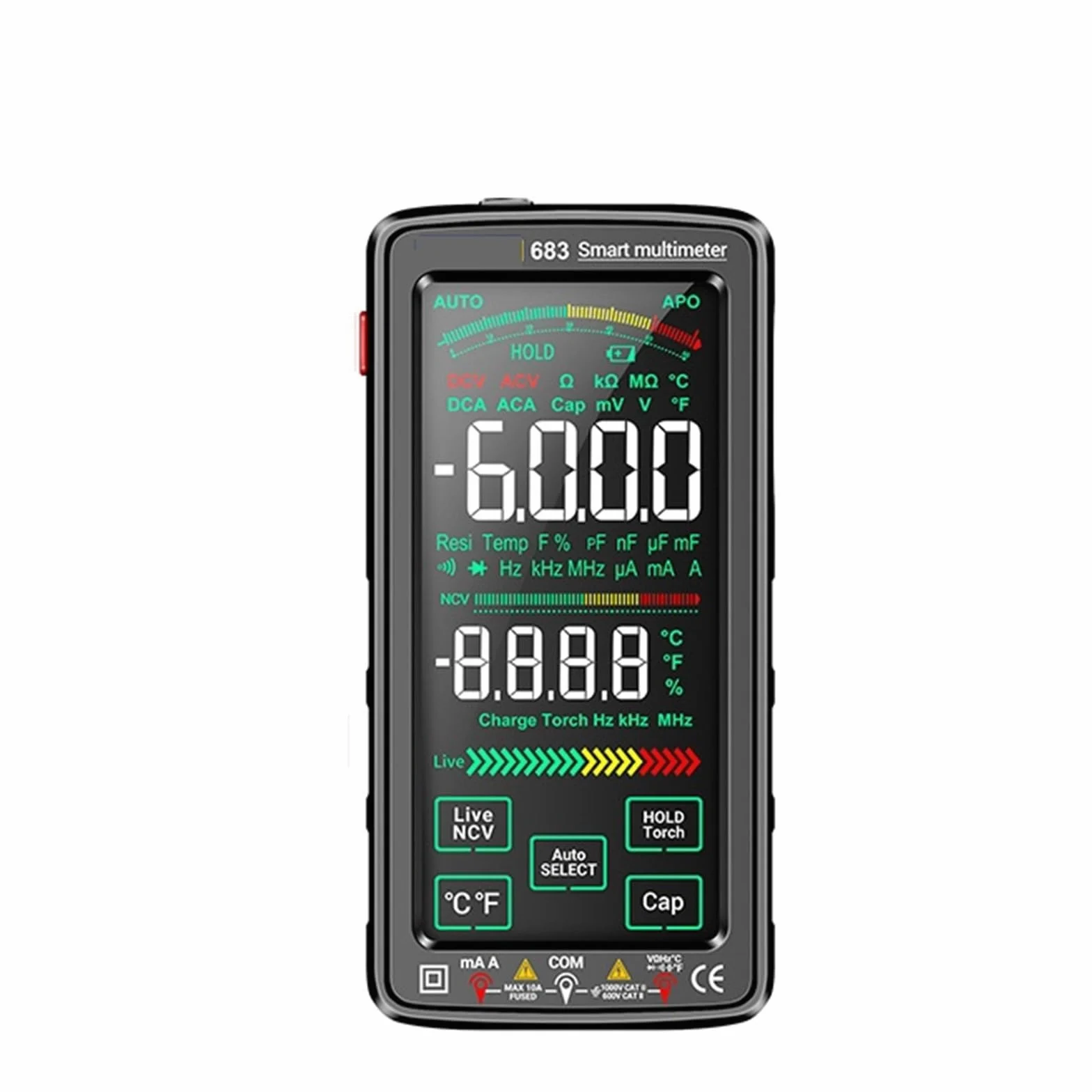 Wielu testerów 683 wysokiej klasy dotykowy inteligentny multimetr 6000 zliczeń Multimetro Test akumulatorowy multitester tester napięcia AC/DC aktualne narzędzie (Color : 683 Black)
