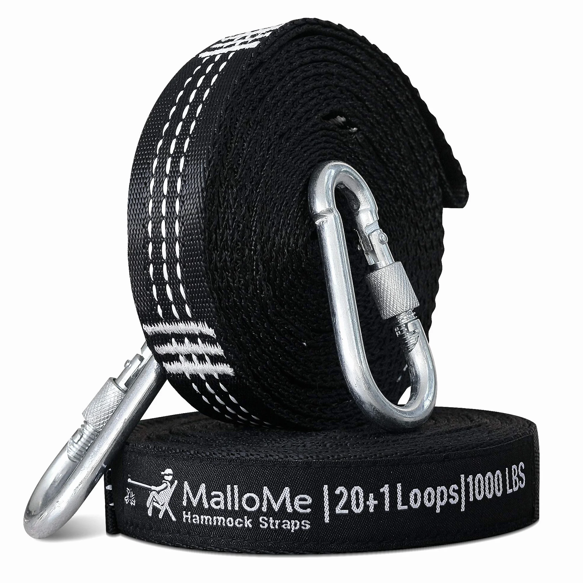 MalloMe XL Paski do hamaka, zestaw 2000+ LBS Heavy Duty 40 pętli i 100% system zawieszenia bez rozciągliwości, akcesoria do hamaka kempingowego, 2 karabińczyki, 30 metrów