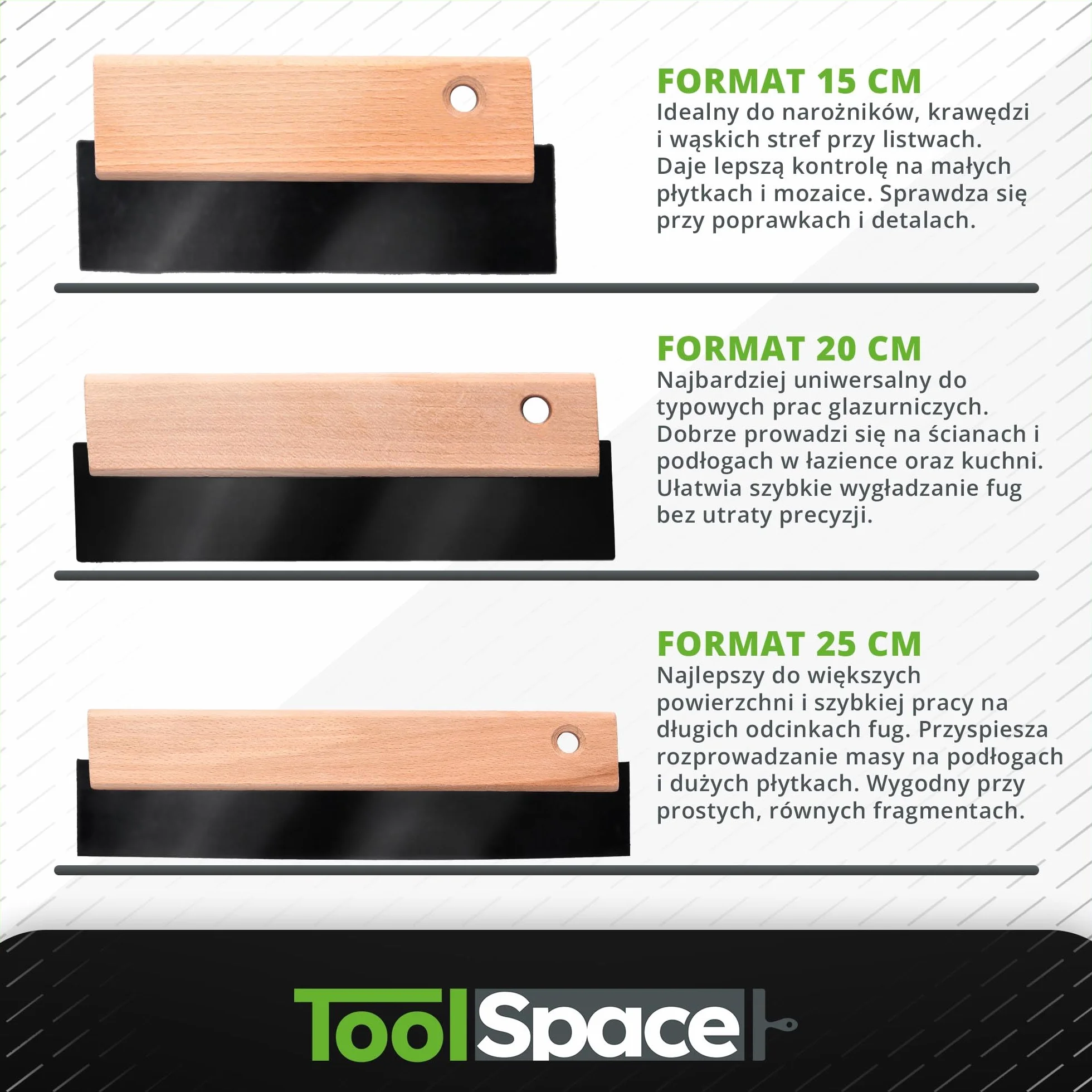 ToolSpace Fugownica - 15 cm - Fugówka, Gumowa Szpachelka do fugowania, do płytek - Narzędzie glazurnicze - Drewniany uchwyt, gumowa część robocza - Elastyczna i Trwała Guma - Precyzyjna Praca