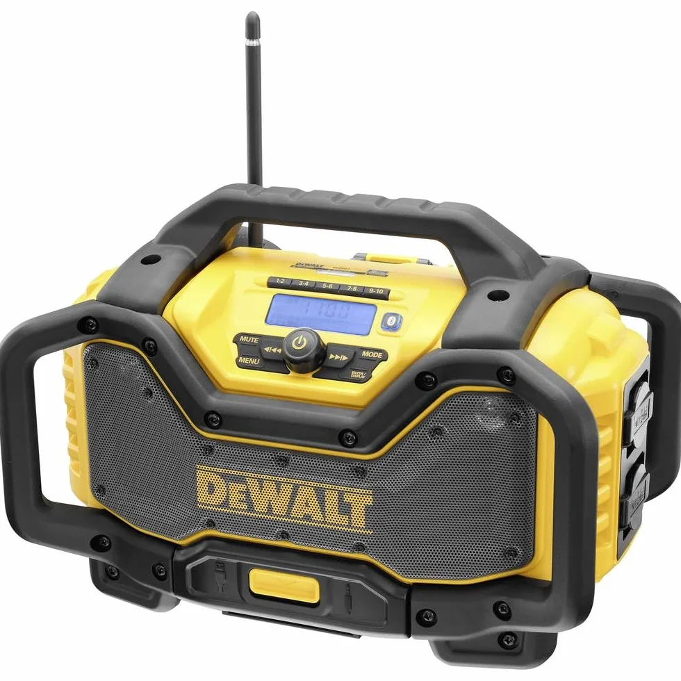 Dewalt Radio akumulatorowe i sieciowe (z funkcją ładowania, DAB+ i AM/FM-Stereo, wydajne głośniki, wytrzymała obudowa z pałąkiem zabezpieczającym, Bluetooth, złącze USB) DCR027