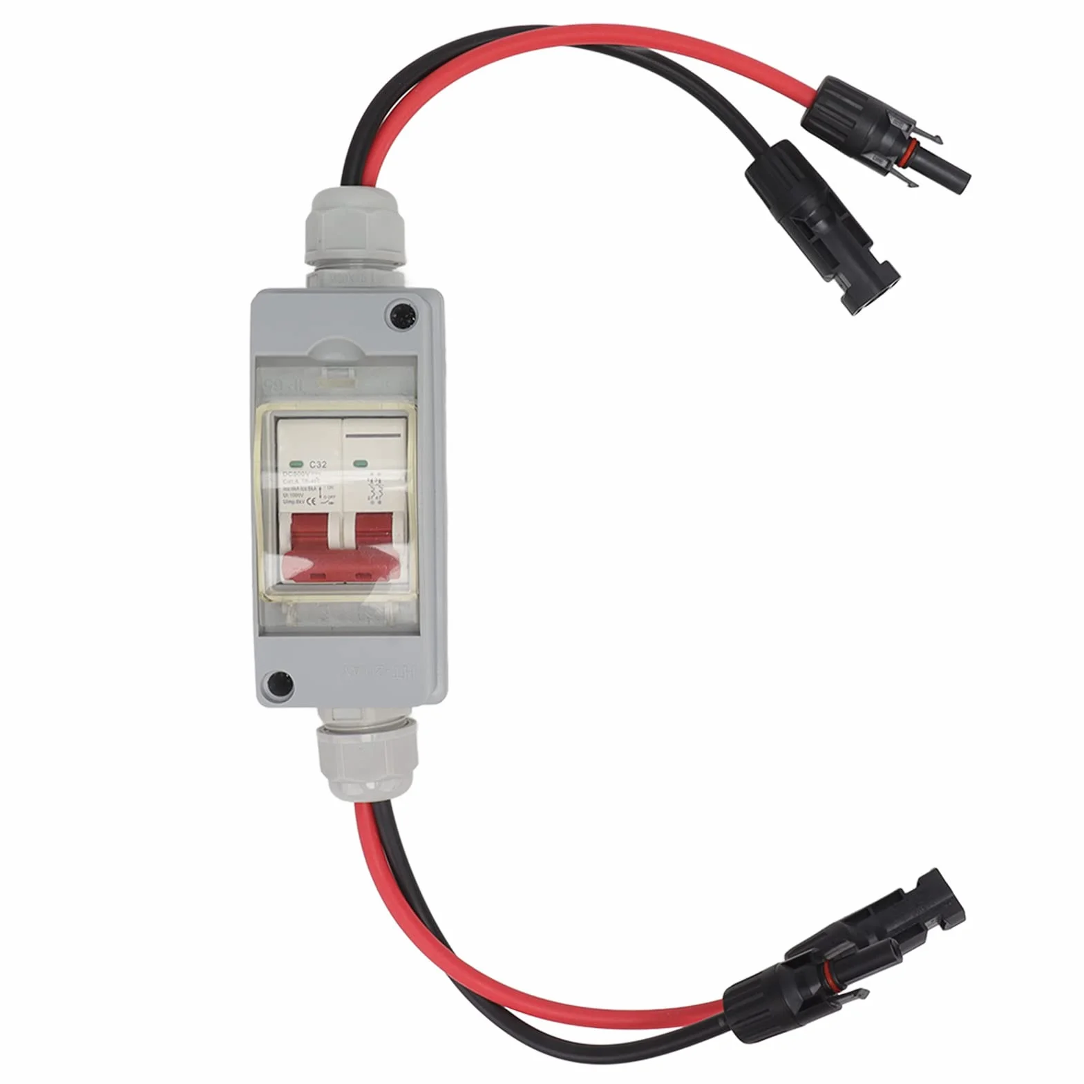 Wakects MCB 2P DC 500 V 32 A, wyłącznik odłączający DC, izolator fotowoltaiczny z obudową rozdzielczą IP65, do kratki panelowej (z kablem i