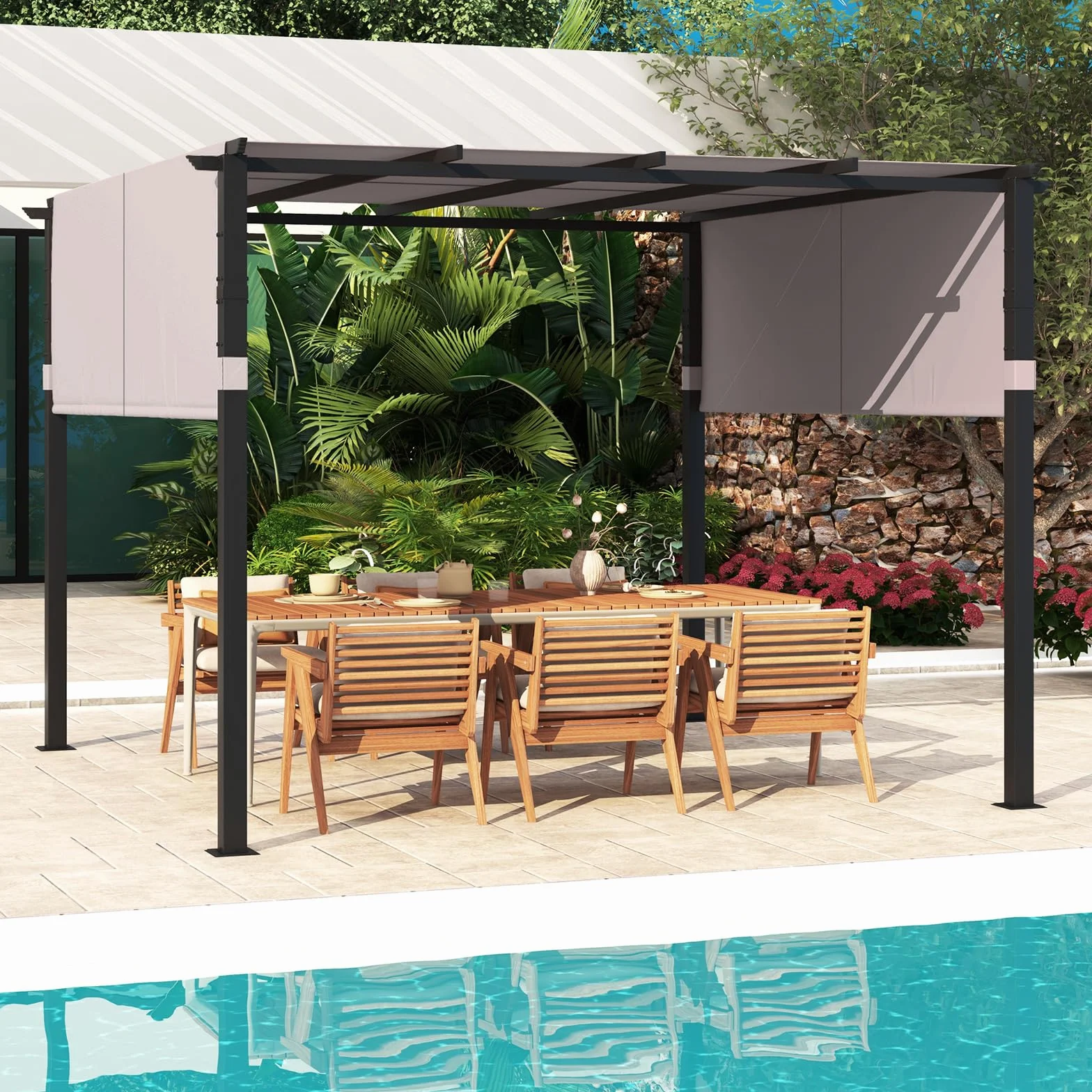 COSTWAY Pergola 3,05 x 3,05 m z regulowanymi dachami wodoszczelna metalowe kolumny