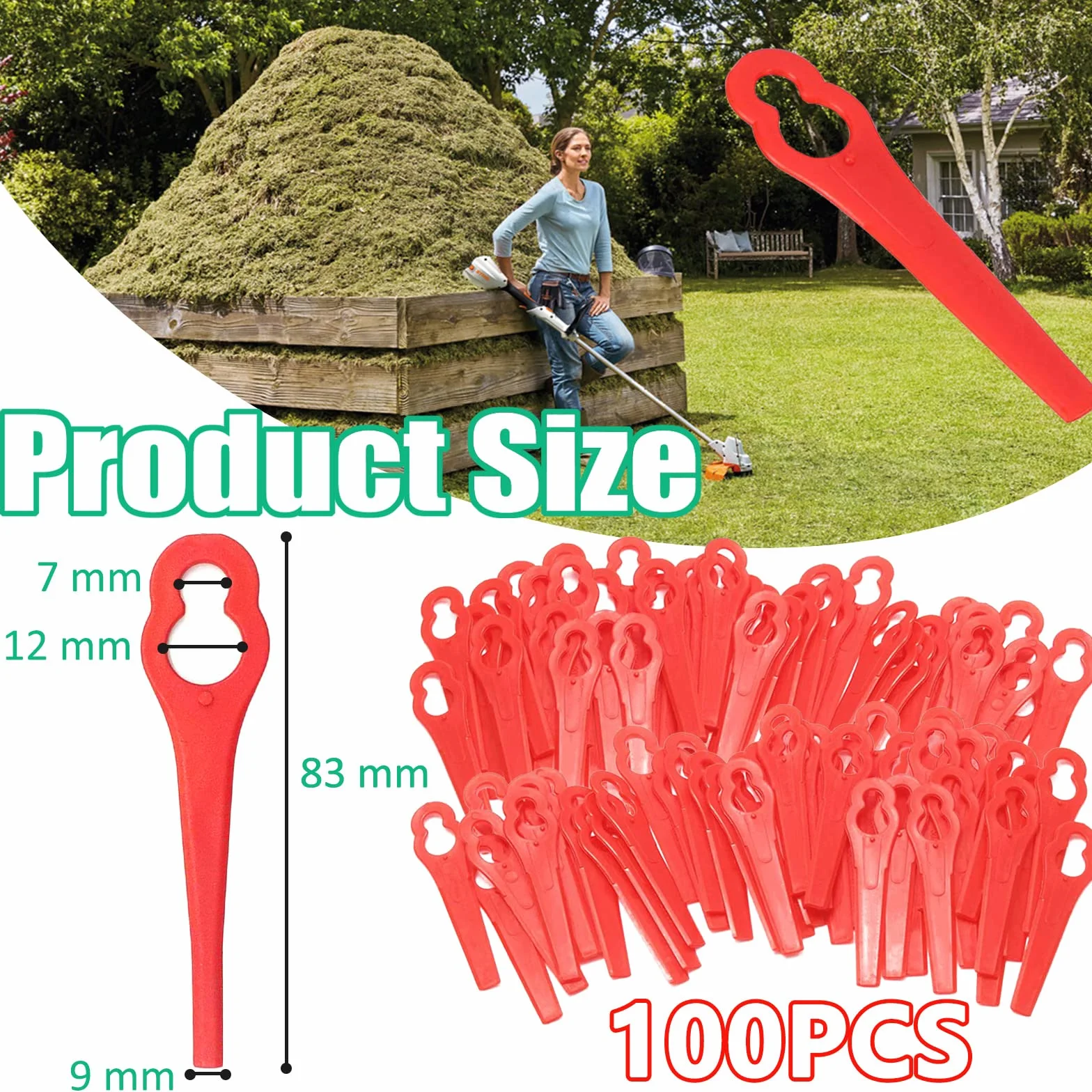 Wendergo 100 sztuk plastikowych ostrzy do trawy 83 mm do podkaszarki akumulatorowej Terratek Einhell