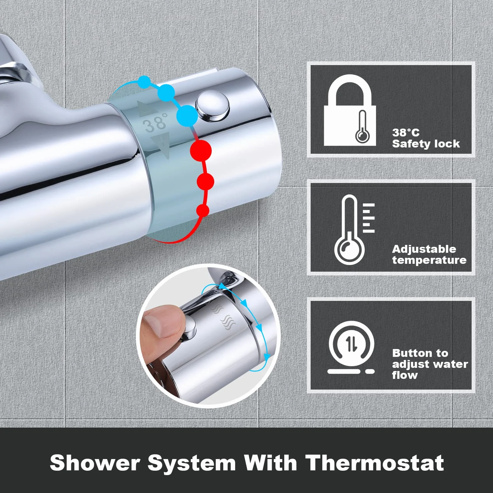 ARCORA Bateria Wannowa Z Prysznicem Ręcznym, armatura wannowa z miedzi, armatura wannowa z termostatem (Kwadratowy system prysznicowy z termostatycznym mieszaczem​, Chrom)