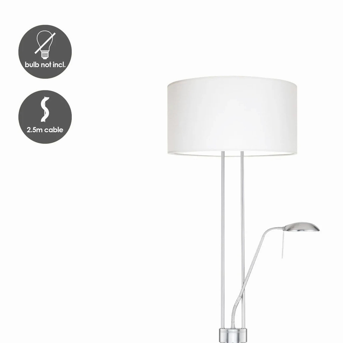 Home Sweet Home Klasyczna Lampa Podłogowa Up | 50/50/185cm | Stal Szczotkowana | Lampa Stojąca z 2 Kloszami | Odpowiednia dla Źródła Światła LED E27 | z Włącznikiem Nożnym | Dla Salonu.