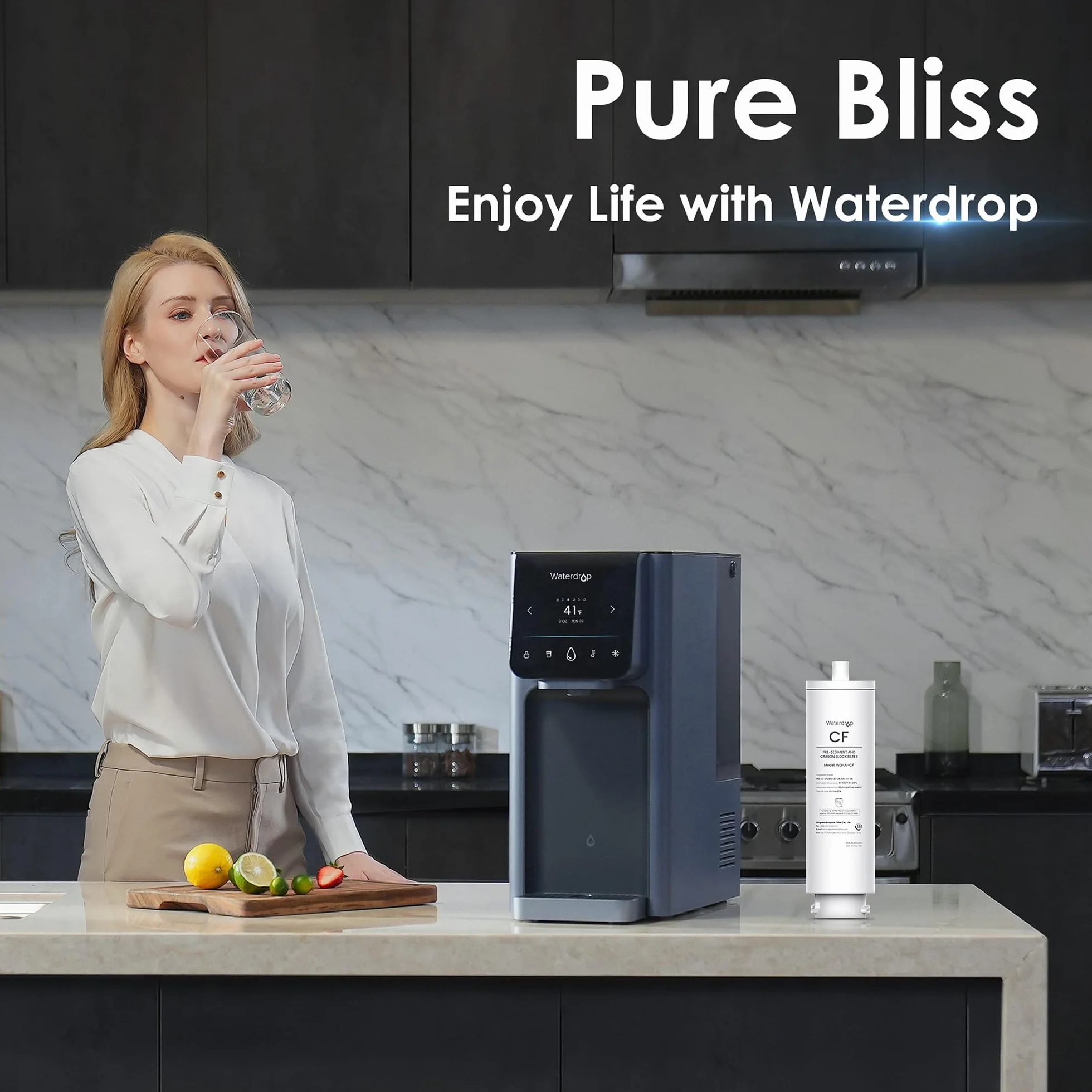 Waterdrop WD-A1-CF Filtr, Zamiennik do Dystrybutora Ciepłej i Zimnej Wody WD-A1 z Odwróconą Osmozą, 6-Miesięczny Okres Użytkowania Funkcja