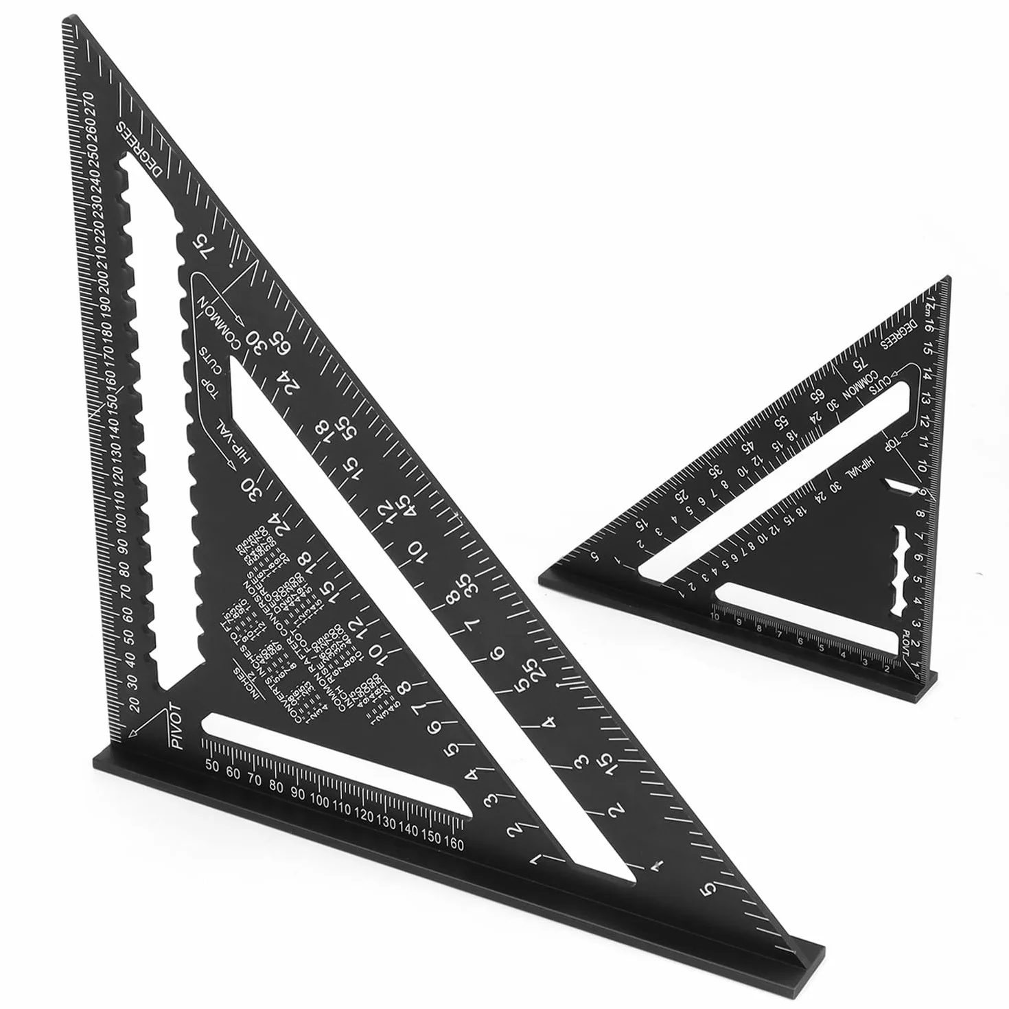 QWORK® Rafter Square Metric Speed Square 30,5 cm i 18 cm aluminiowy kwadrat dachowy stolarski, metryczna kwadratowa linijka trójkątna, do projektów drewnianych dachowych