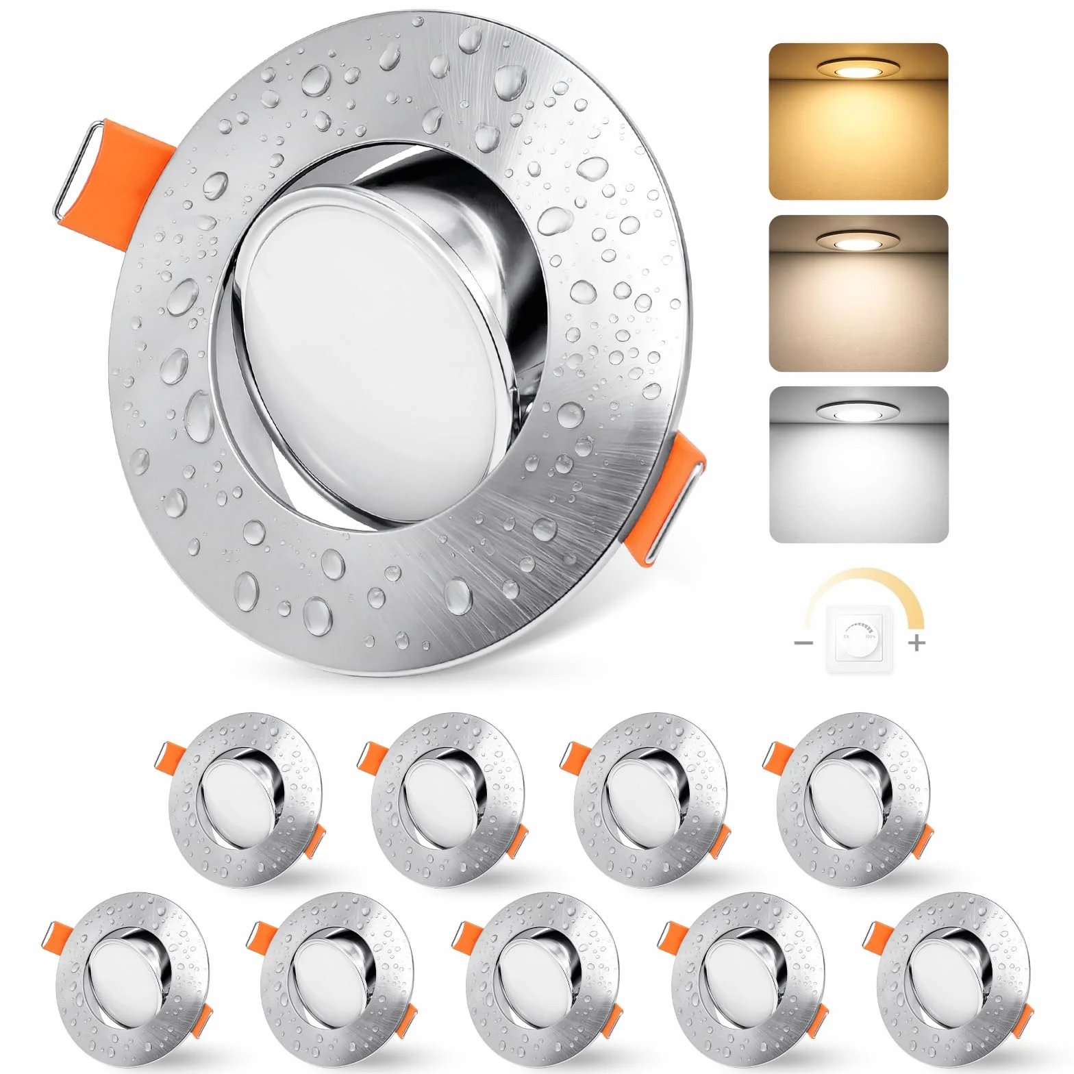 YindaLux Reflektor sufitowy LED, 5 W, 500 lm, reflektor sufitowy, 3000 K, 4000 K, 6000K, możliwość ściemniania, IP44, wodoodporny reflektor łazienkowy, otwór Φ68-80 mm, AC 220-240 V, zestaw 10 sztuk